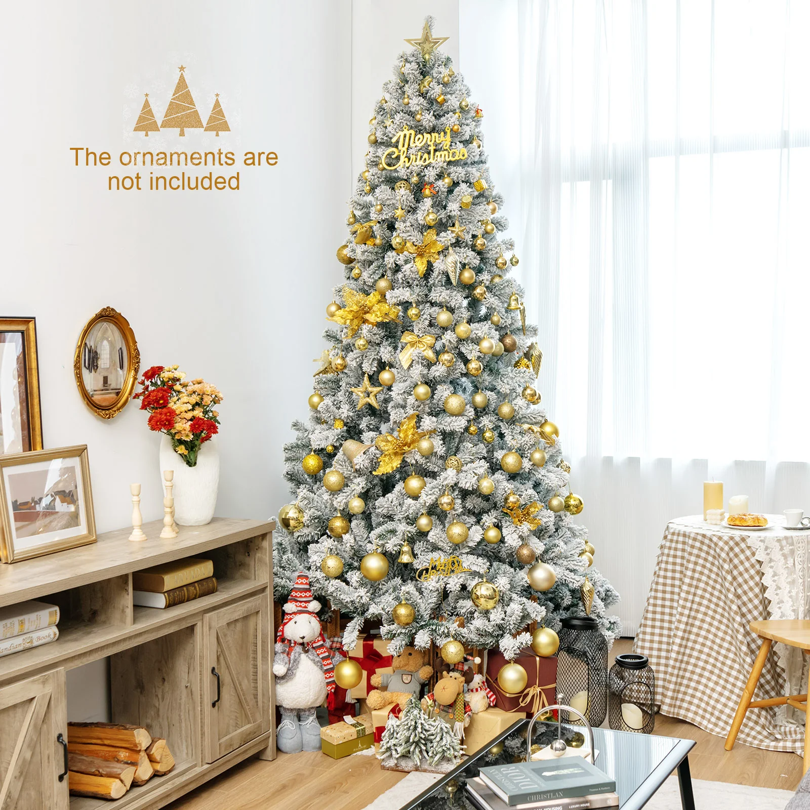 9 Feet Artificial Christmas Tree, Premium Snow Flocked Hinged, White - Image 2