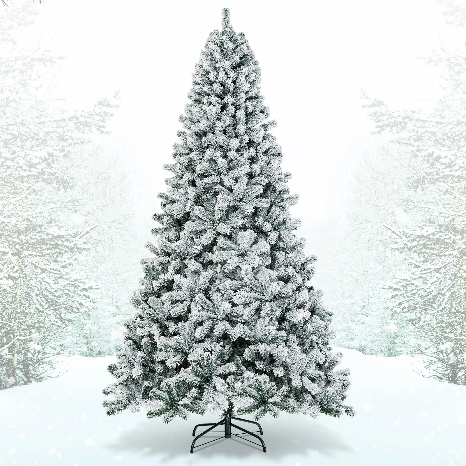 9 Feet Artificial Christmas Tree, Premium Snow Flocked Hinged, White - Image 3