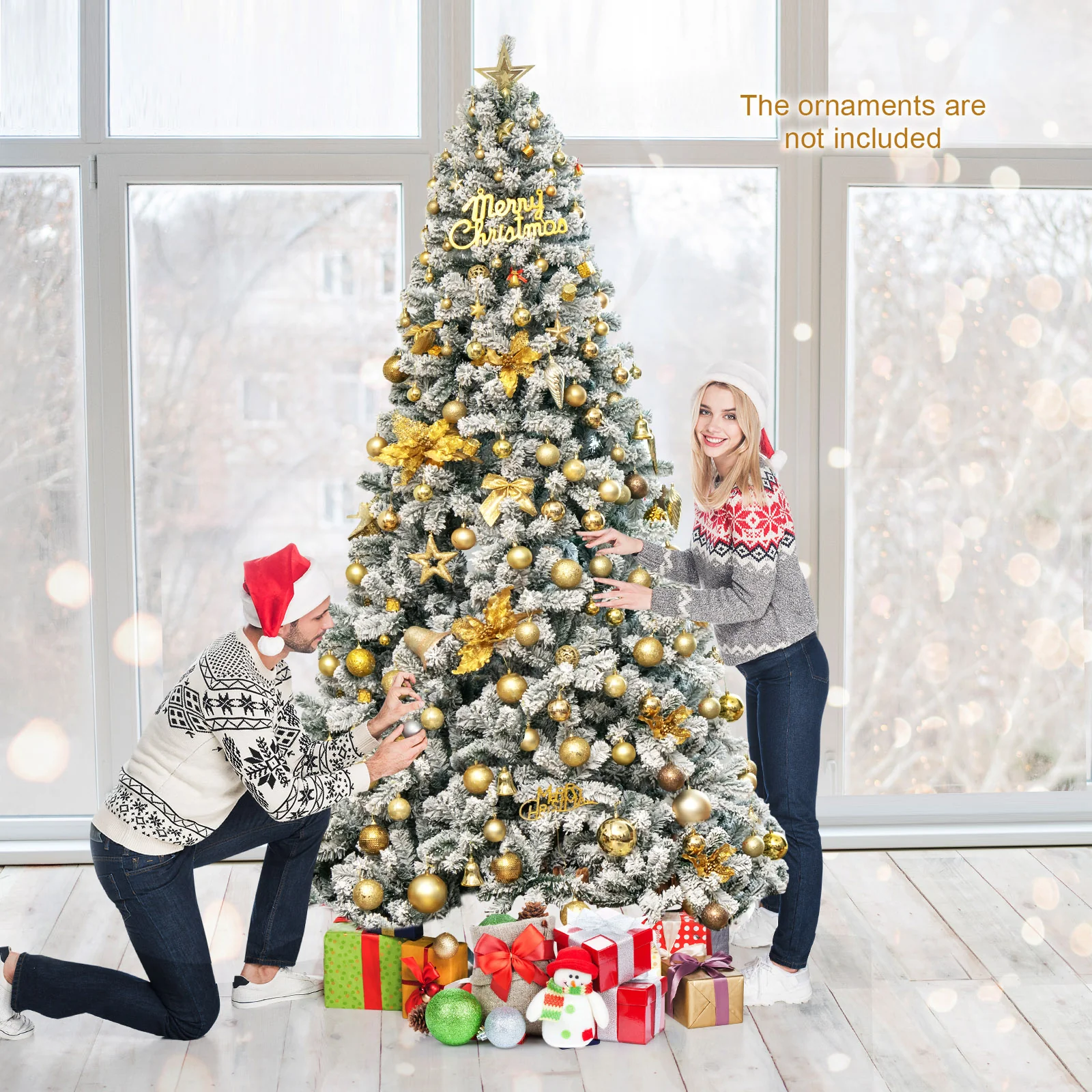 9 Feet Artificial Christmas Tree, Premium Snow Flocked Hinged, White - Image 4