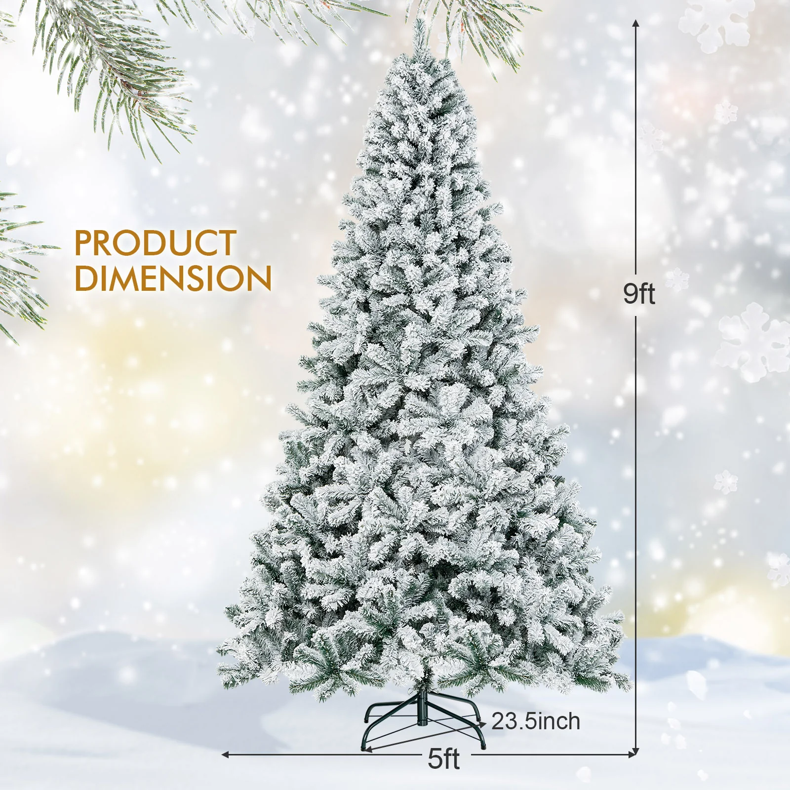 9 Feet Artificial Christmas Tree, Premium Snow Flocked Hinged, White - Image 6