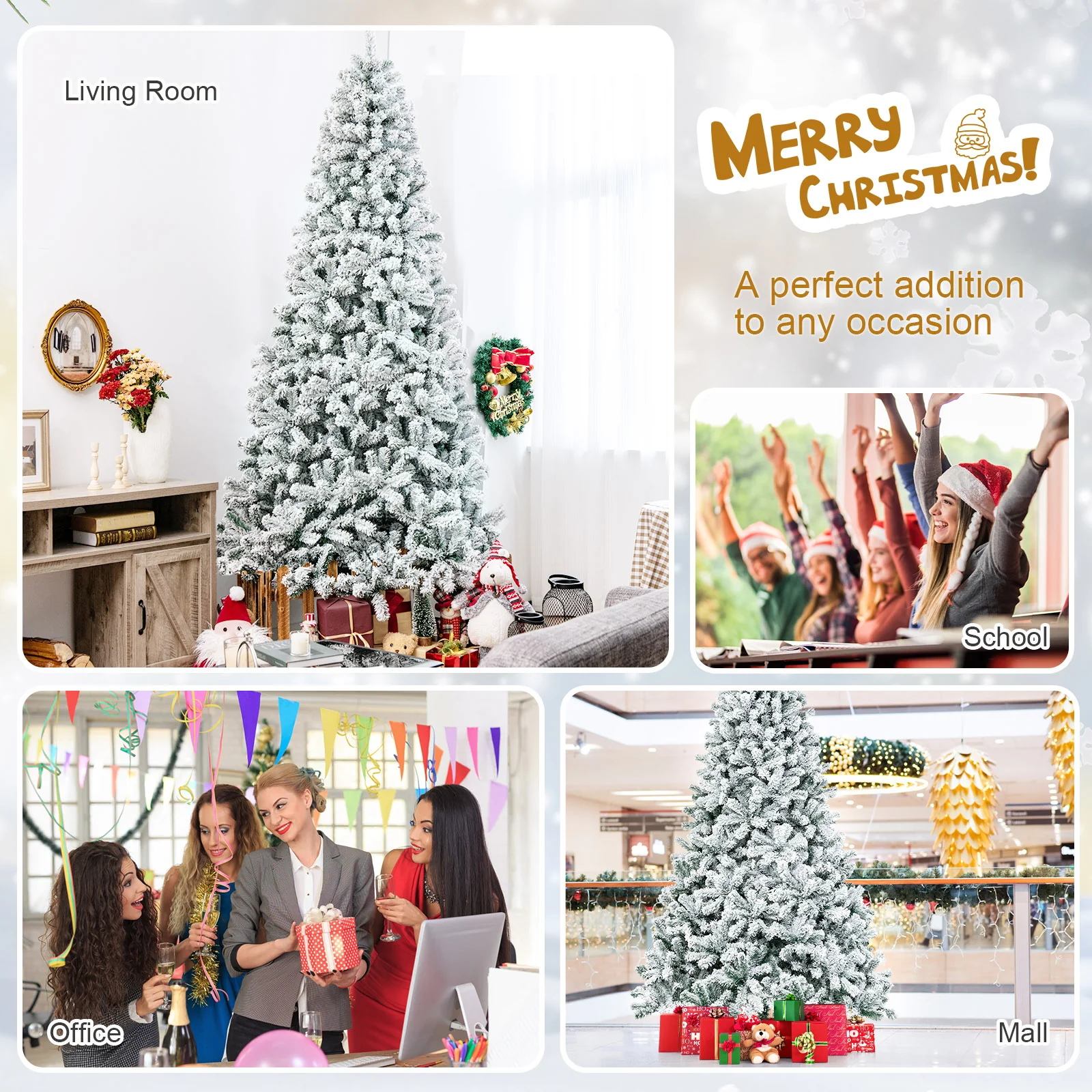 9 Feet Artificial Christmas Tree, Premium Snow Flocked Hinged, White - Image 8