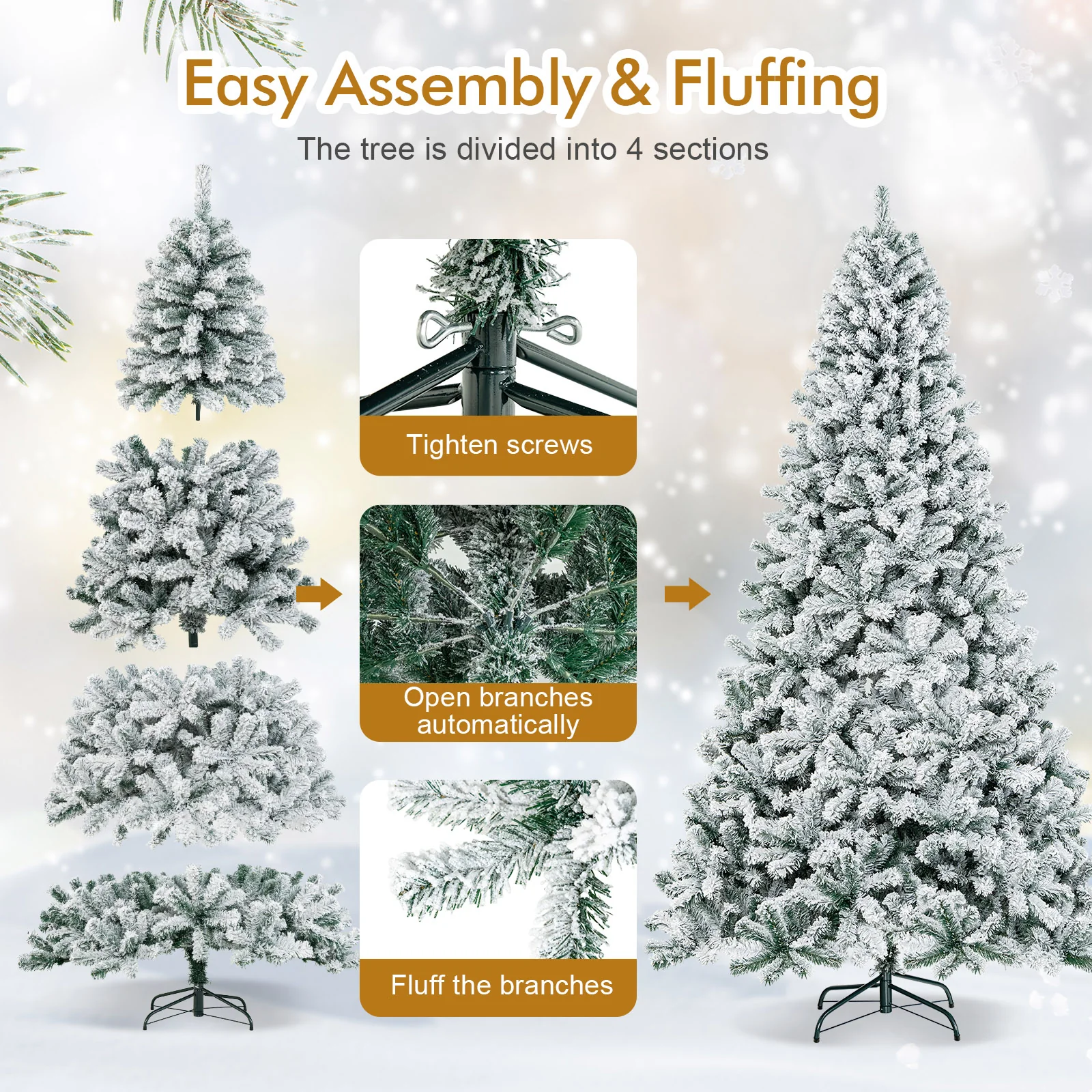 9 Feet Artificial Christmas Tree, Premium Snow Flocked Hinged, White - Image 9