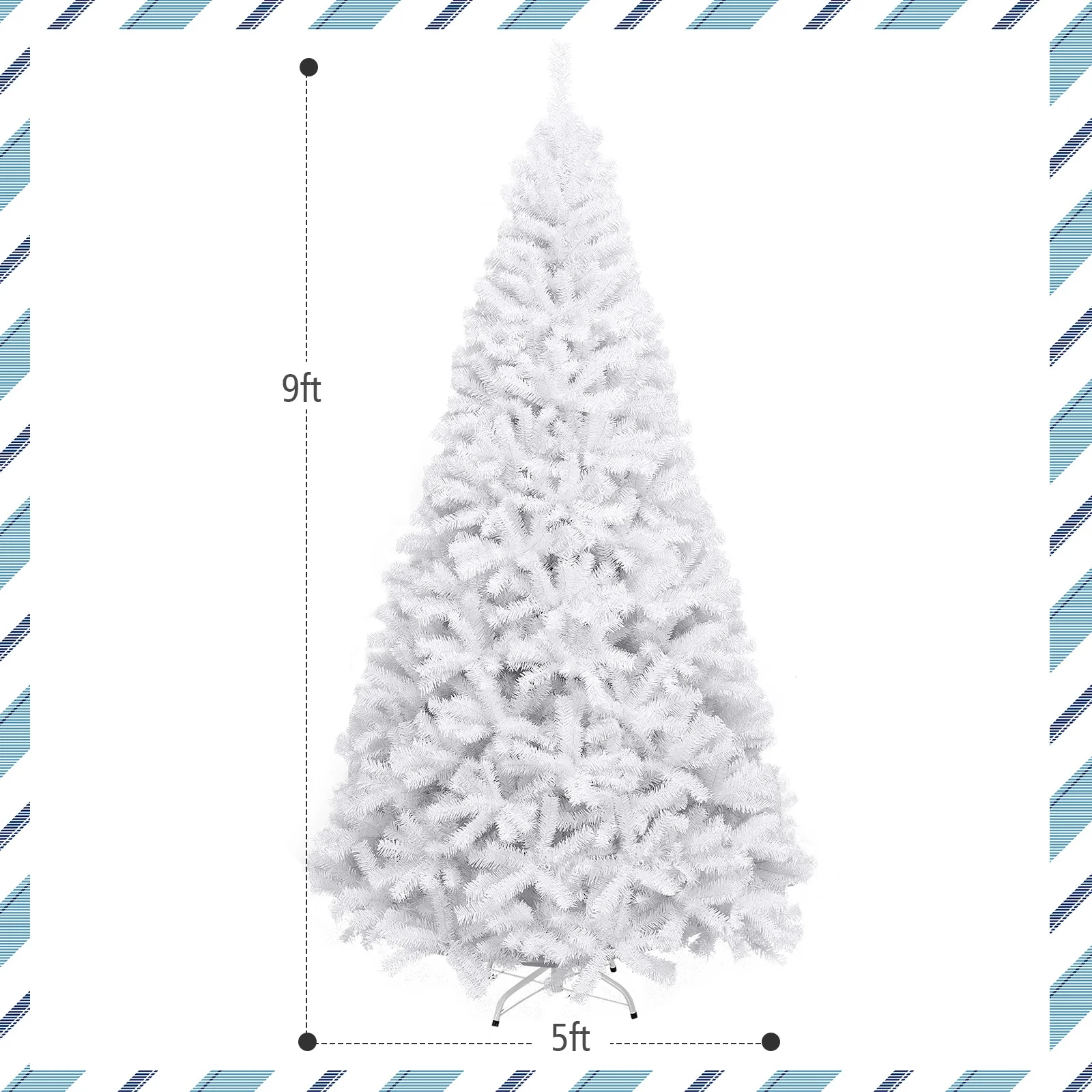 9 Feet Hinged Artificial Christmas Tree, Metal Stand, White - Image 5