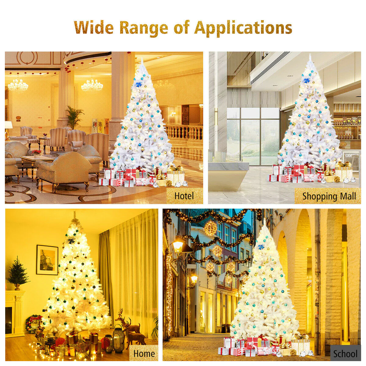 9 Feet Hinged Artificial Christmas Tree, Metal Stand, White - Image 6