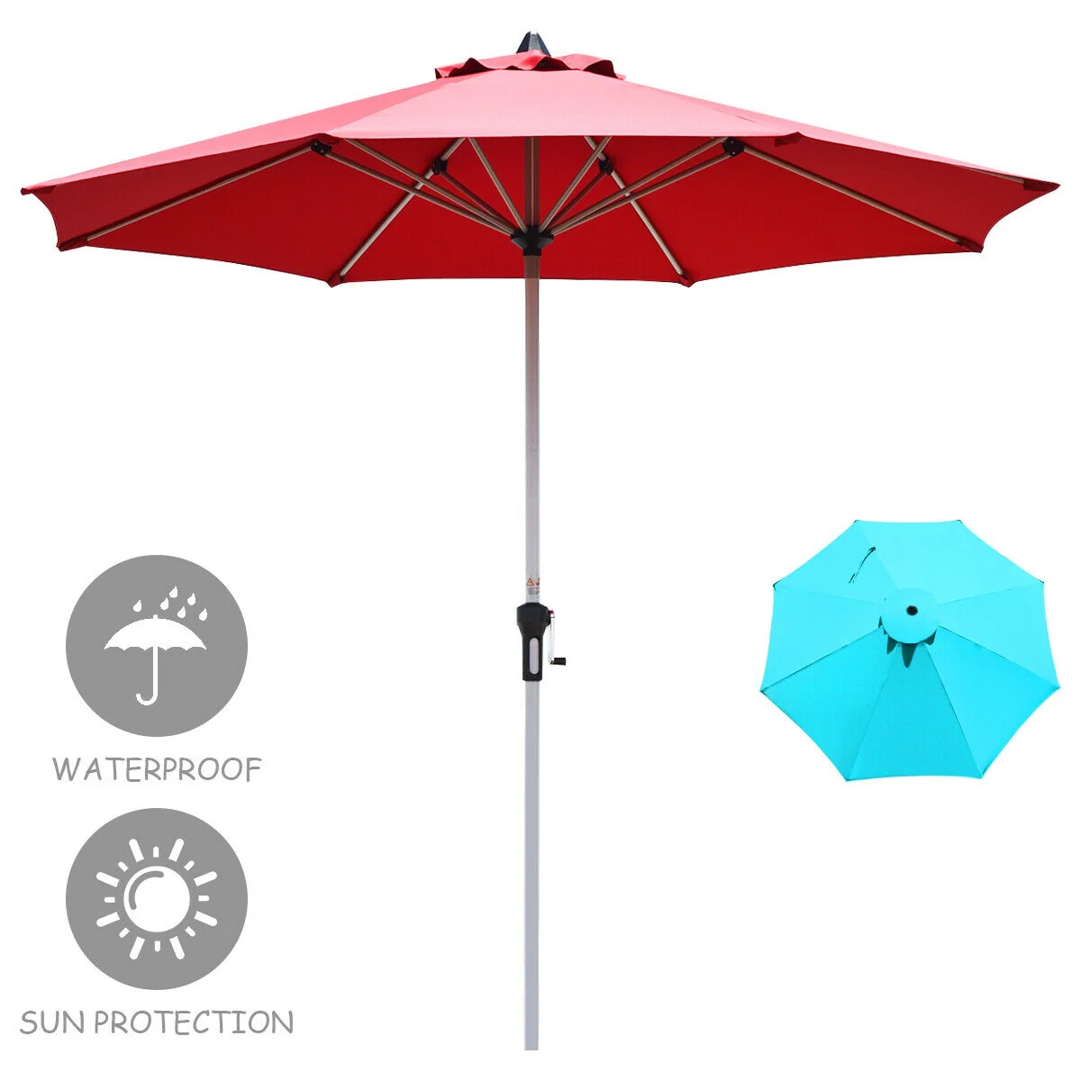 9 Feet Patio Umbrella, Aluminum Pole, Dark Red - Image 10