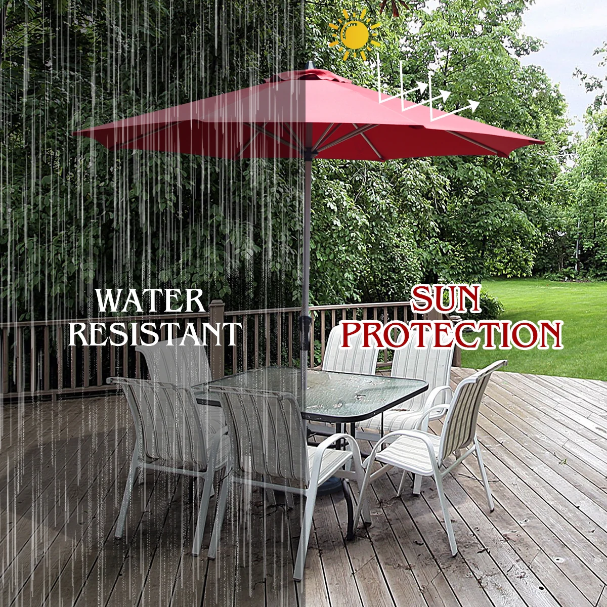 9 Feet Patio Umbrella, Aluminum Pole, Dark Red - Image 3