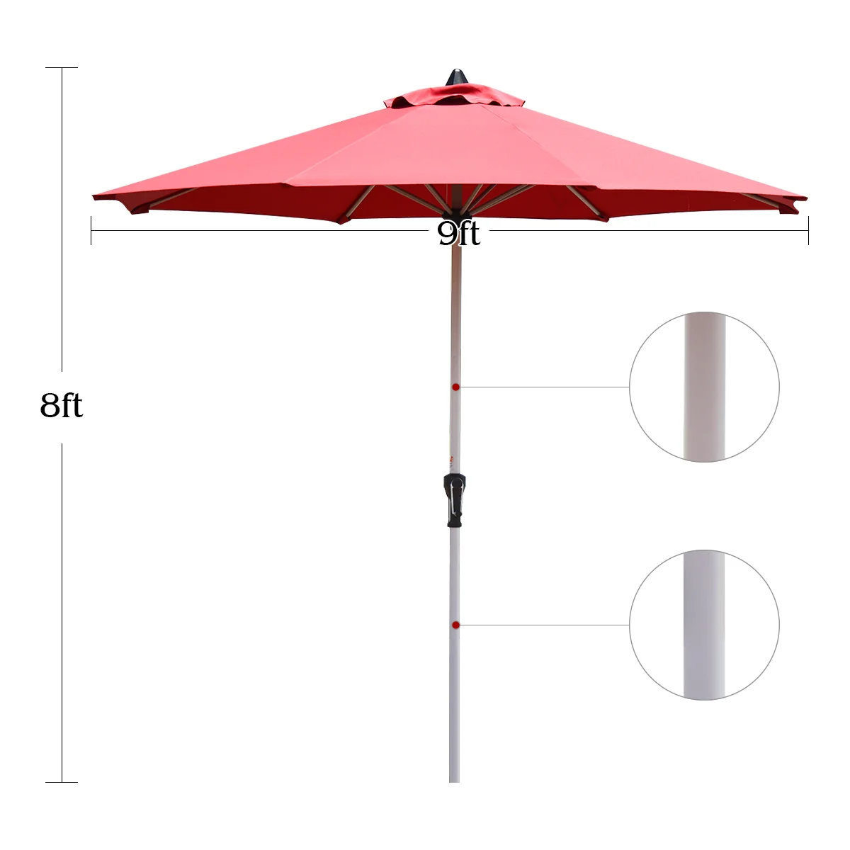 9 Feet Patio Umbrella, Aluminum Pole, Dark Red - Image 5