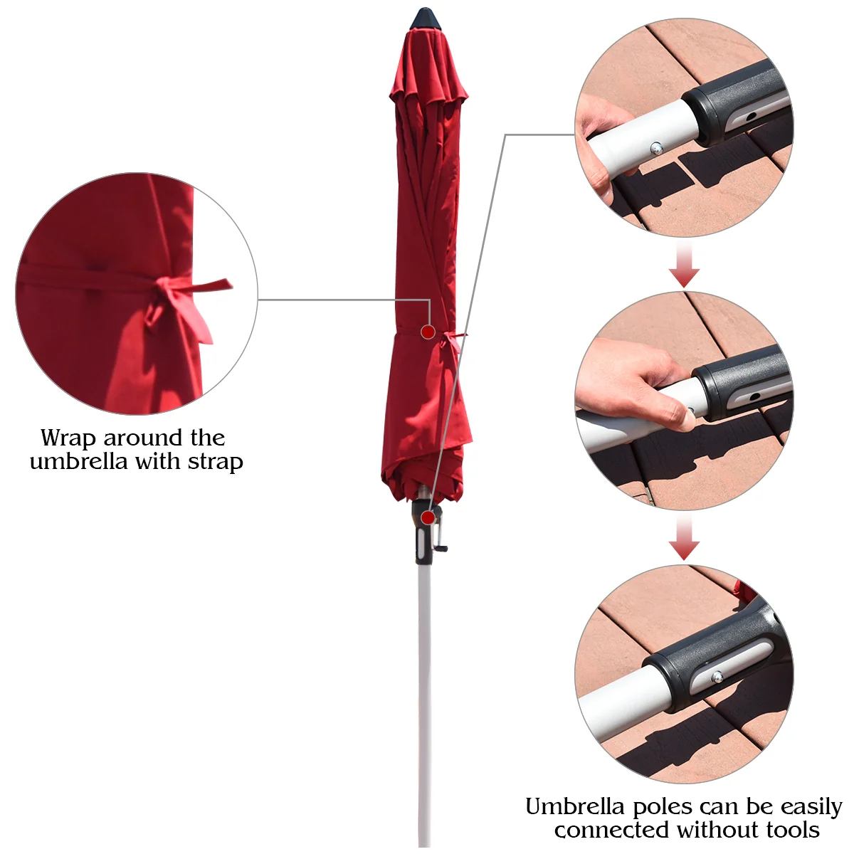 9 Feet Patio Umbrella, Aluminum Pole, Dark Red - Image 6