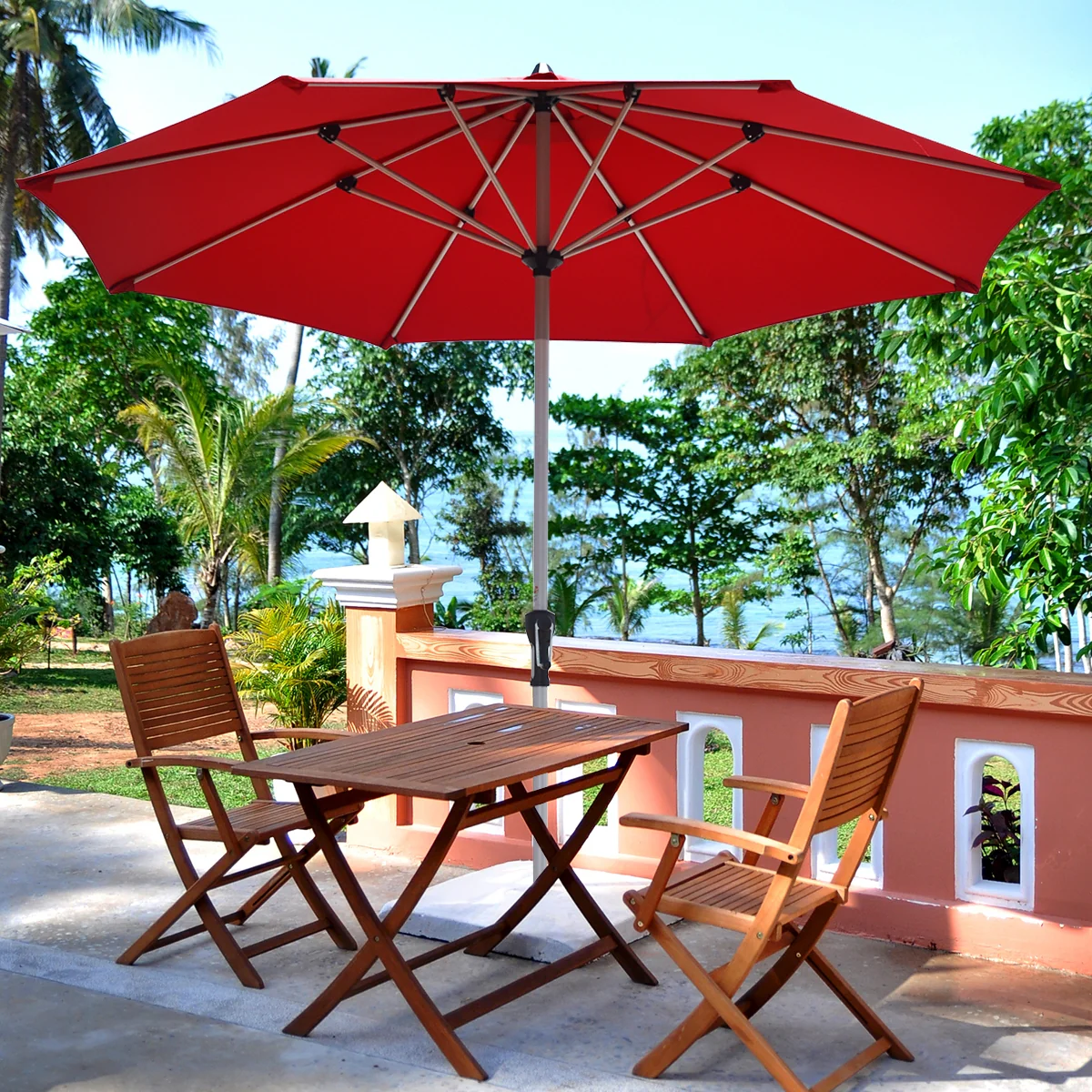 9 Feet Patio Umbrella, Aluminum Pole, Dark Red - Image 7