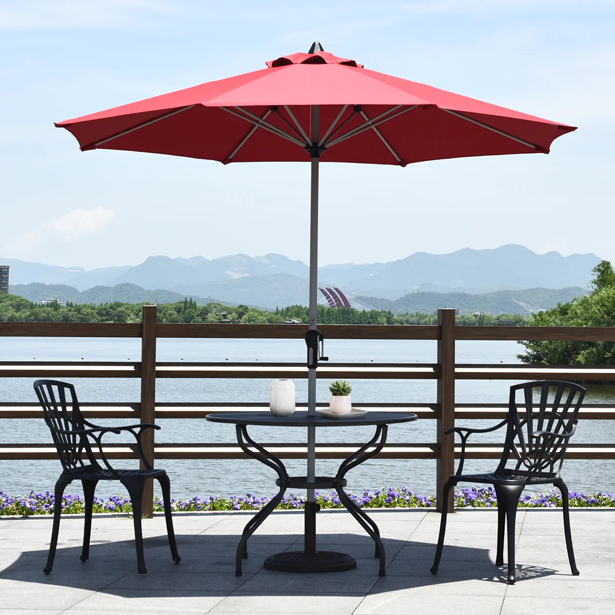 9 Feet Patio Umbrella, Aluminum Pole, Dark Red - Image 9