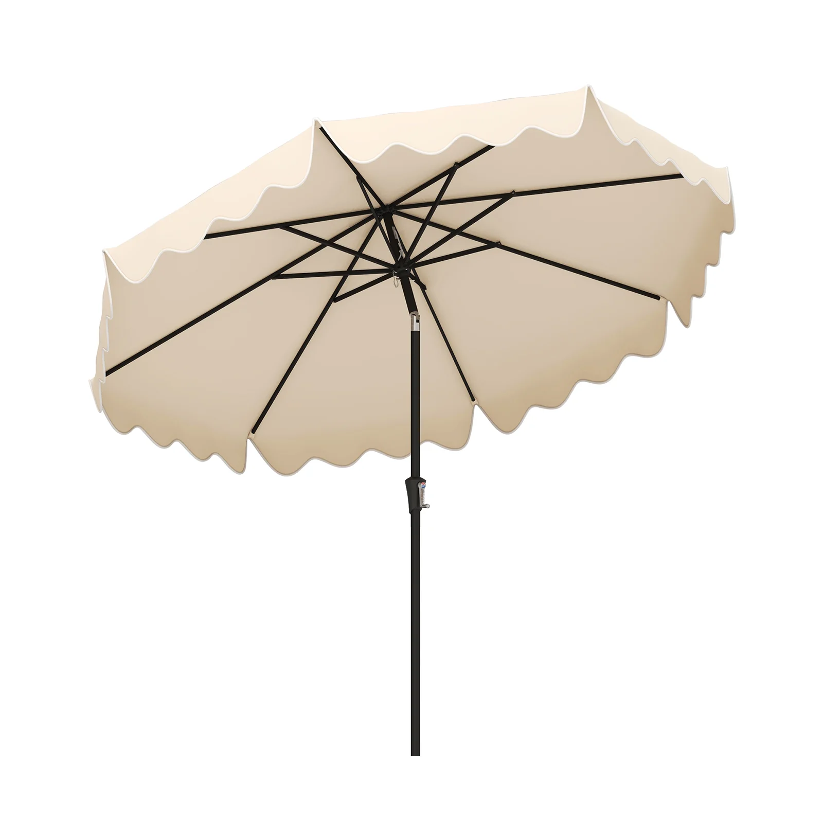 9 Feet Patio Umbrella, Crank Handle, Push Button Tilt, Beige - Image 4