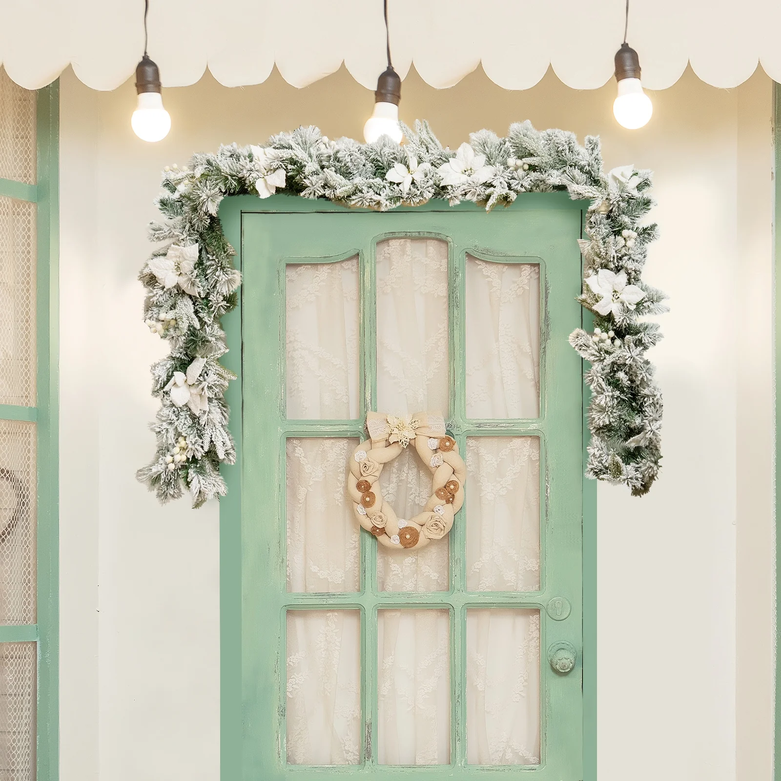 9 Feet Pre-Lit Artificial Christmas Garland, 50 LED Lights, White - Image 7