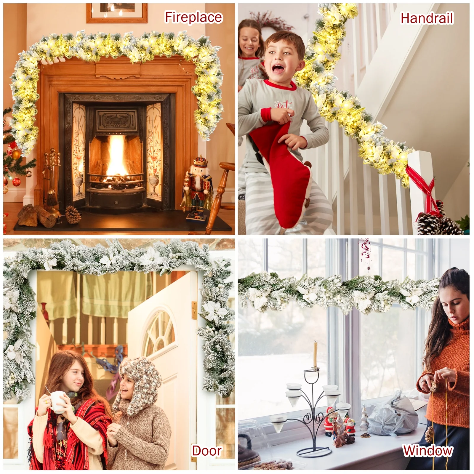 9 Feet Pre-Lit Artificial Christmas Garland, 50 LED Lights, White - Image 9