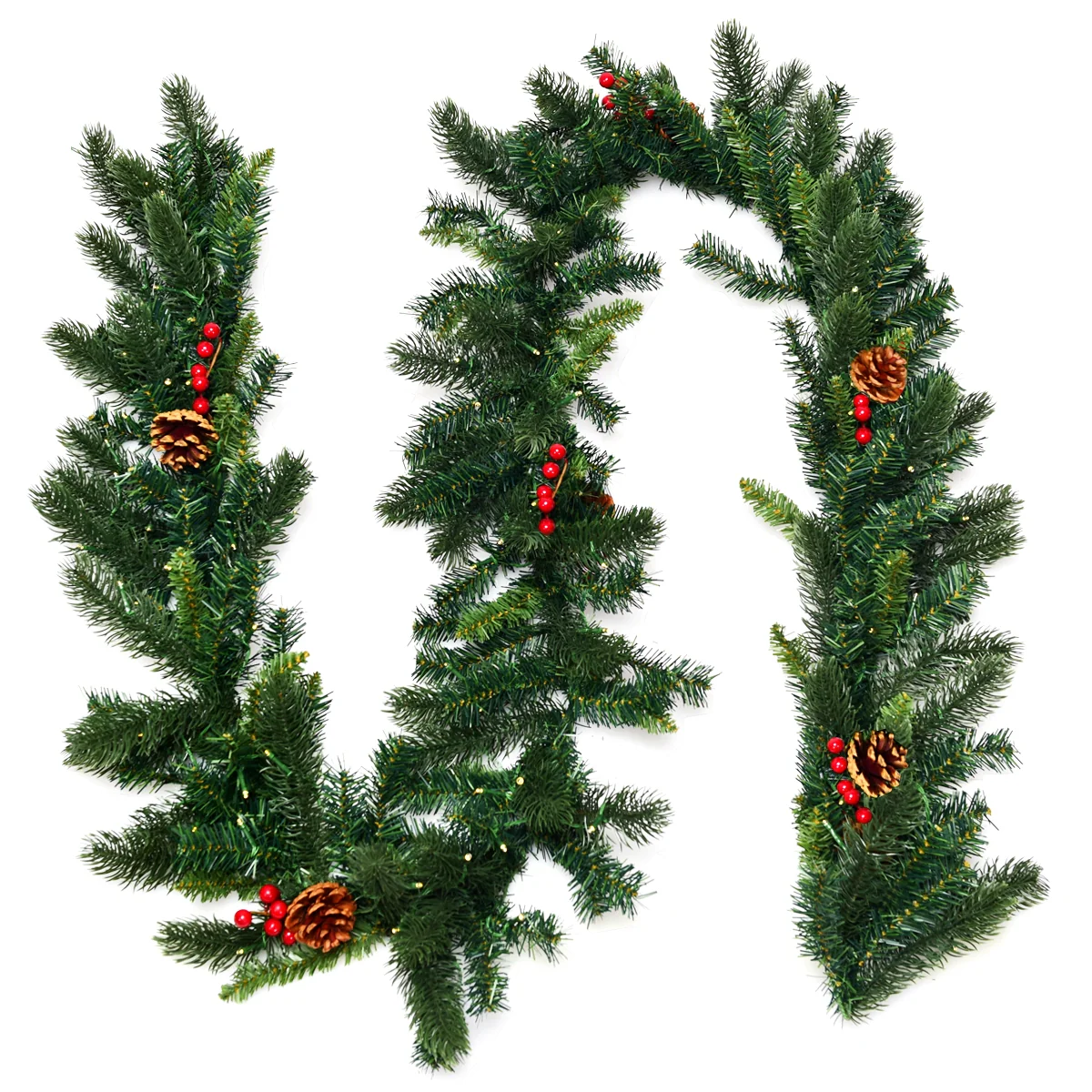 9 Feet Pre-lit Artificial Christmas Garland Red Berries with LED, Green - Image 10