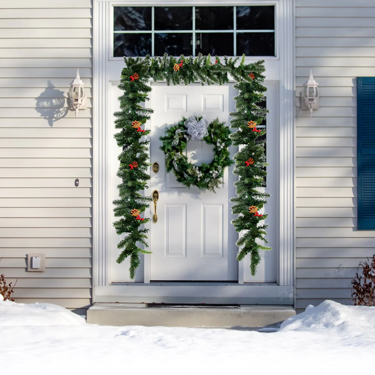 9 Feet Pre-lit Artificial Christmas Garland Red Berries with LED, Green - Image 2