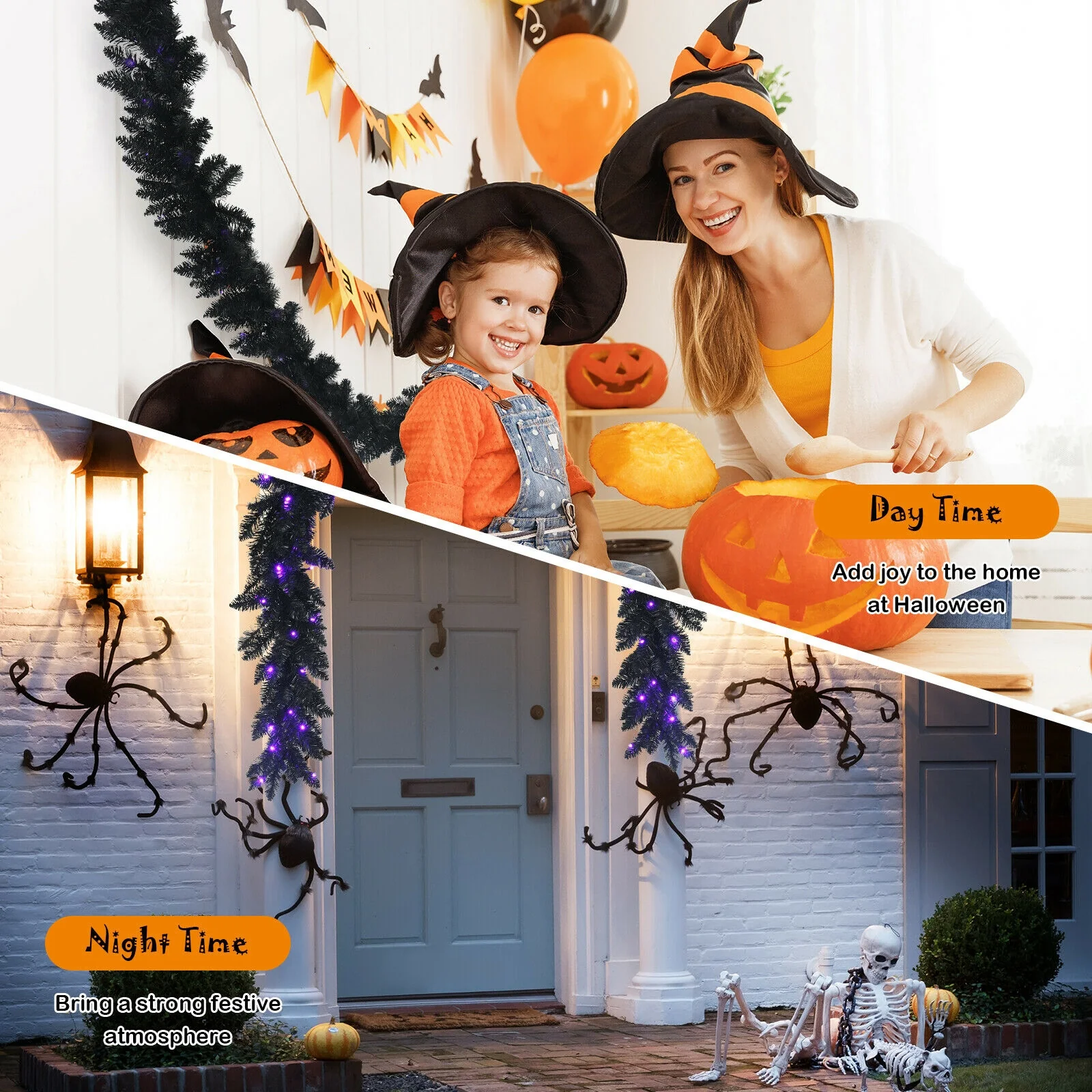 9 Feet Pre-Lit Garland, 50 LED Lights, Black, Purple - Image 3