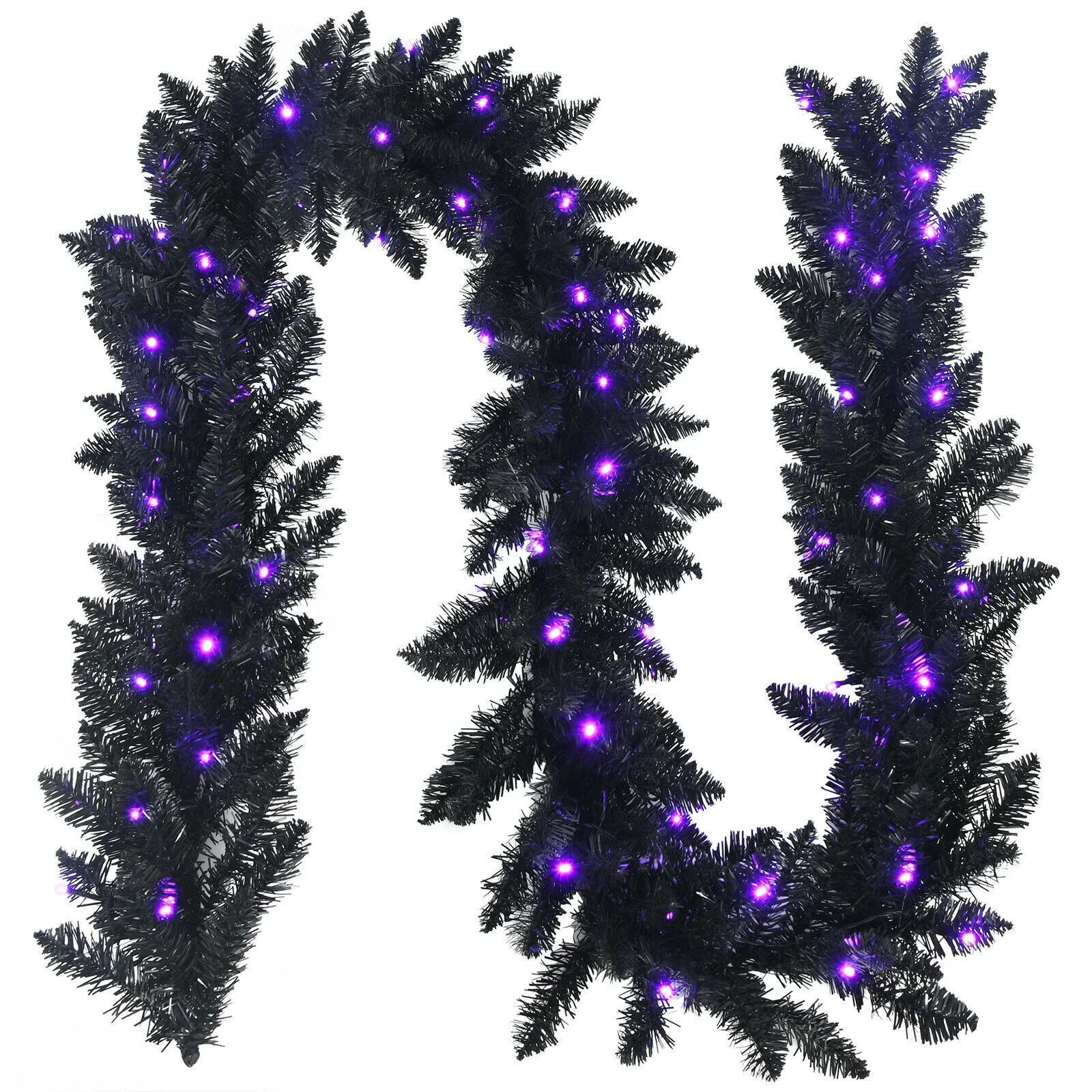 9 Feet Pre-Lit Garland, 50 LED Lights, Black, Purple - Image 4