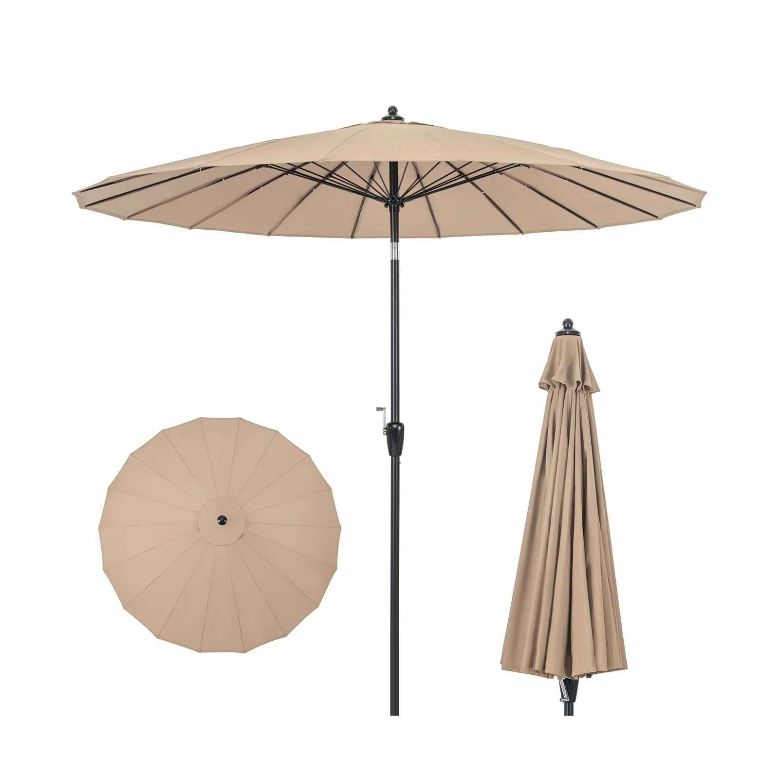 9 Feet Round Patio Umbrella, 18 Fiberglass Ribs, Tan - Image 4