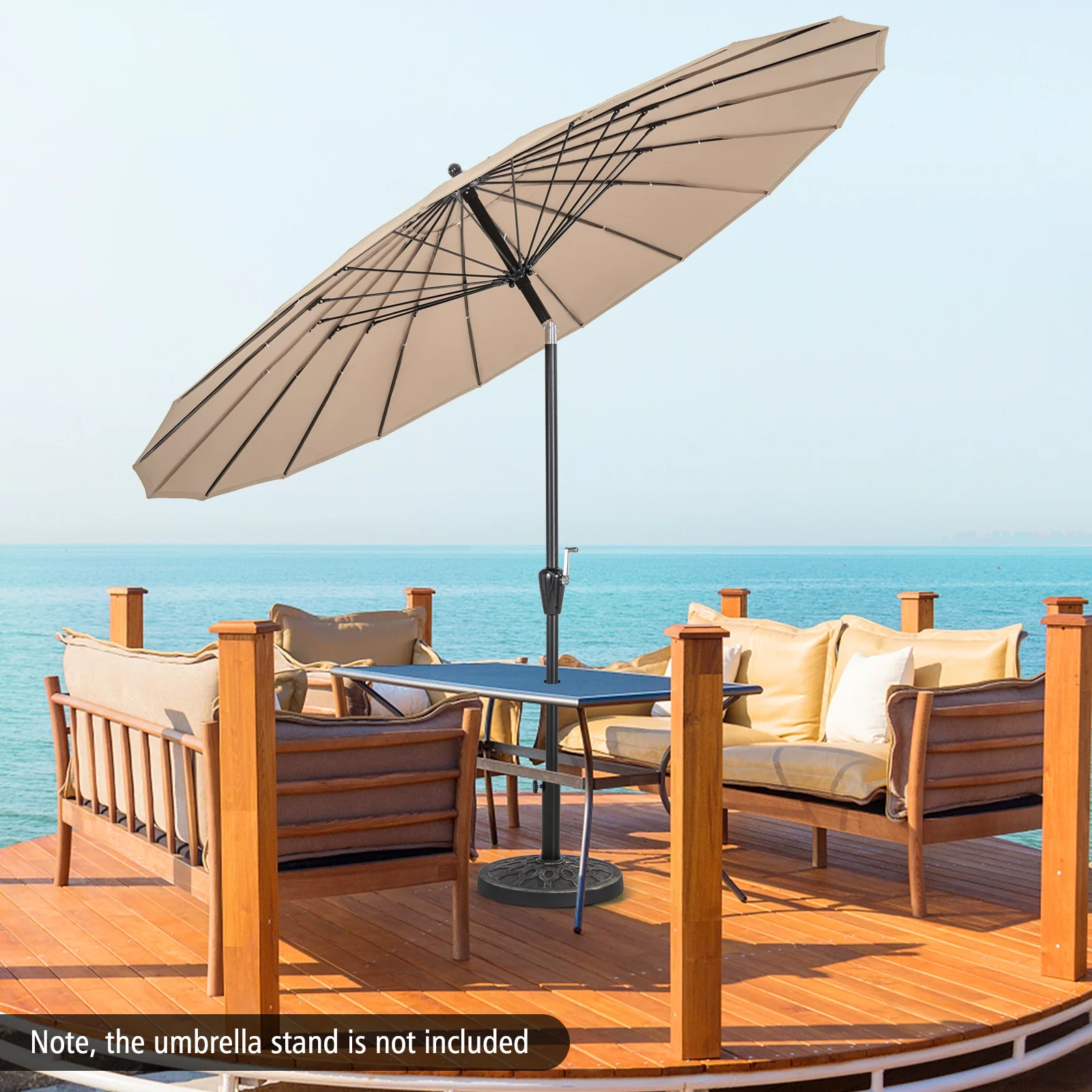 9 Feet Round Patio Umbrella, 18 Fiberglass Ribs, Tan - Image 7