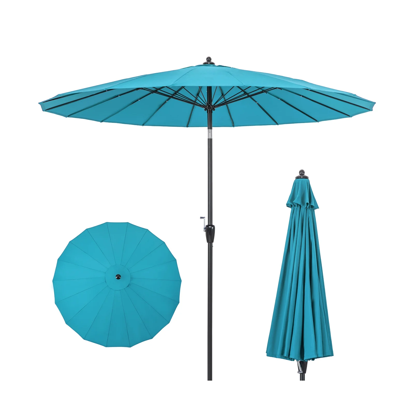 9 Feet Round Patio Umbrella, 18 Fiberglass Ribs, Turquoise