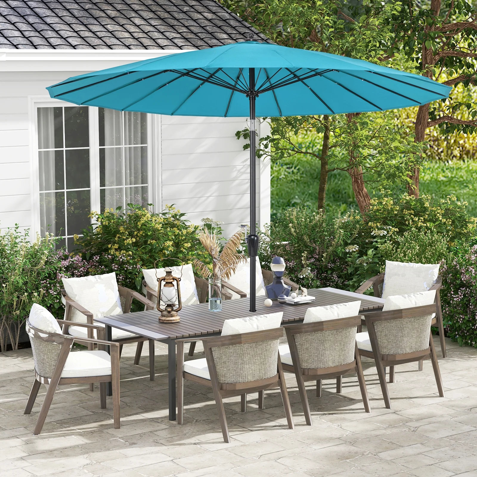 9 Feet Round Patio Umbrella, 18 Fiberglass Ribs, Turquoise - Image 3