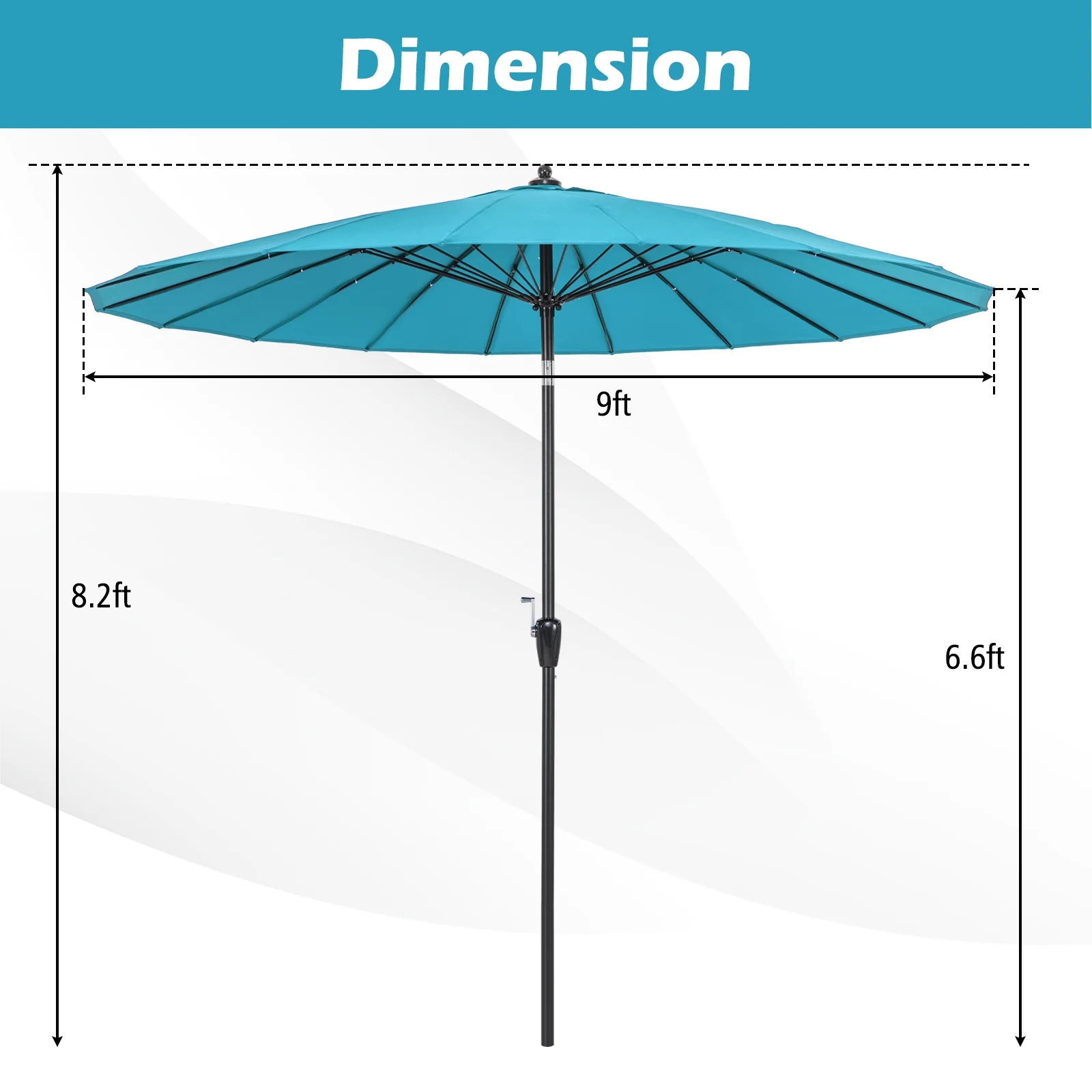 9 Feet Round Patio Umbrella, 18 Fiberglass Ribs, Turquoise - Image 6