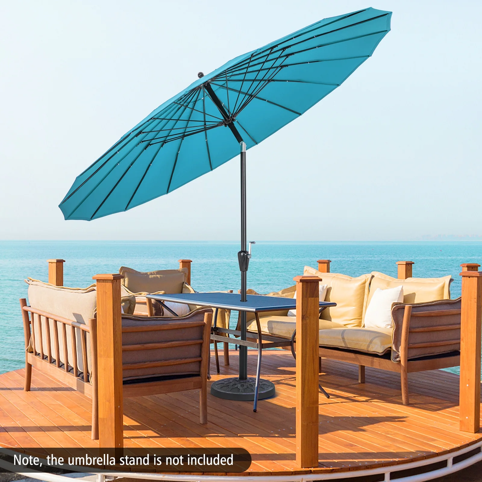 9 Feet Round Patio Umbrella, 18 Fiberglass Ribs, Turquoise - Image 7