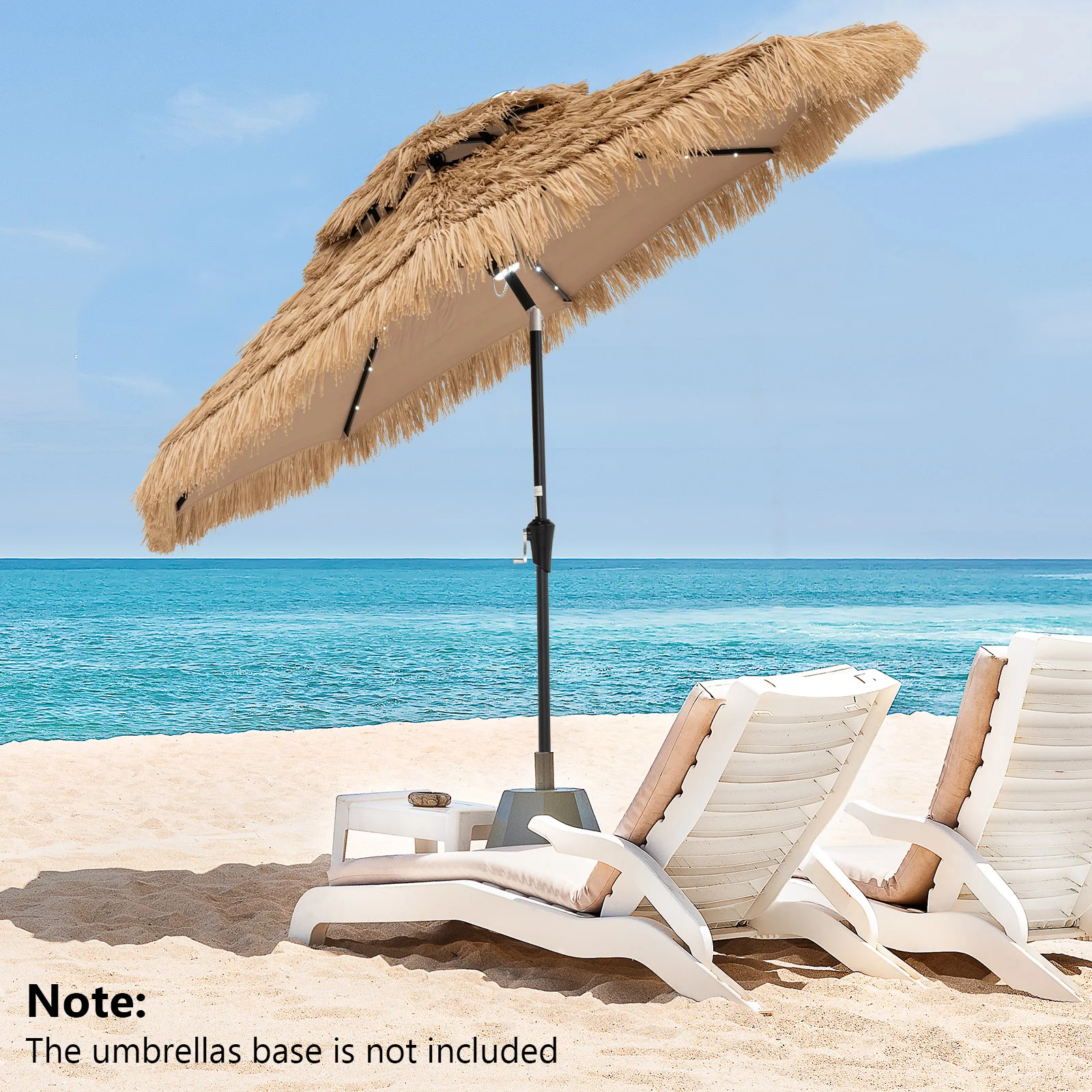 9 Feet Solar Powered Tiki Patio Umbrella With Led Lights, Natural - Image 2