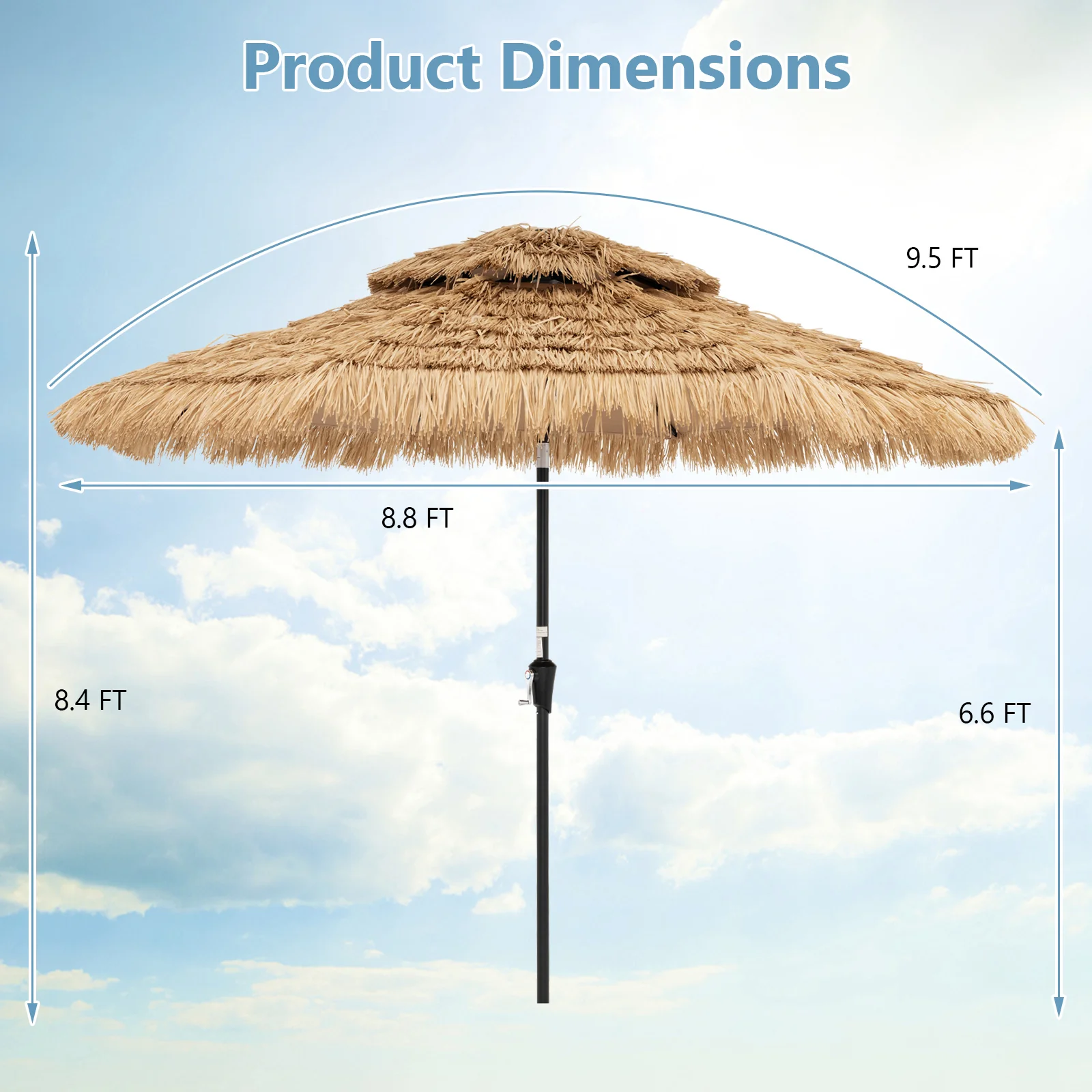 9 Feet Solar Powered Tiki Patio Umbrella With Led Lights, Natural - Image 6