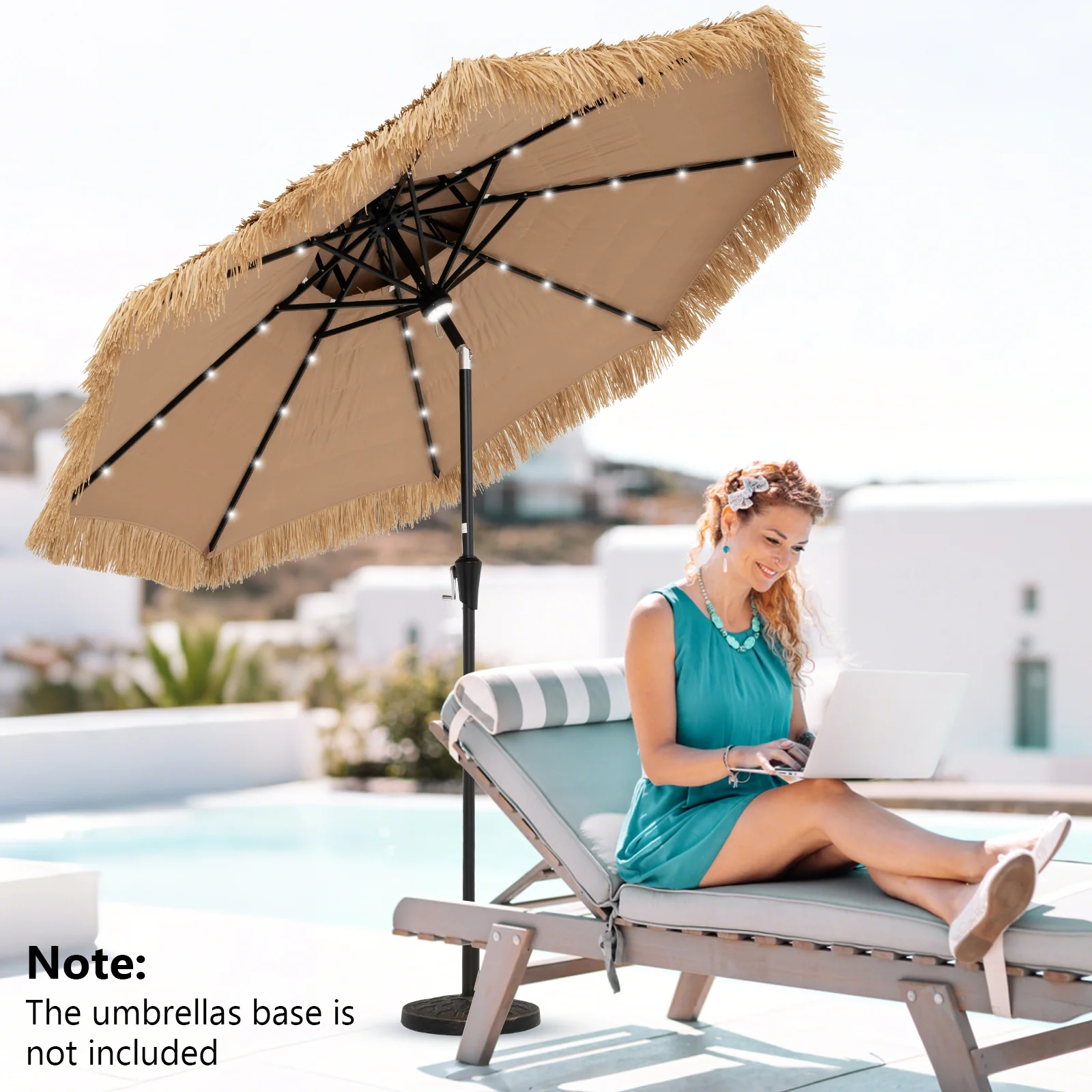 9 Feet Solar Powered Tiki Patio Umbrella With Led Lights, Natural - Image 7