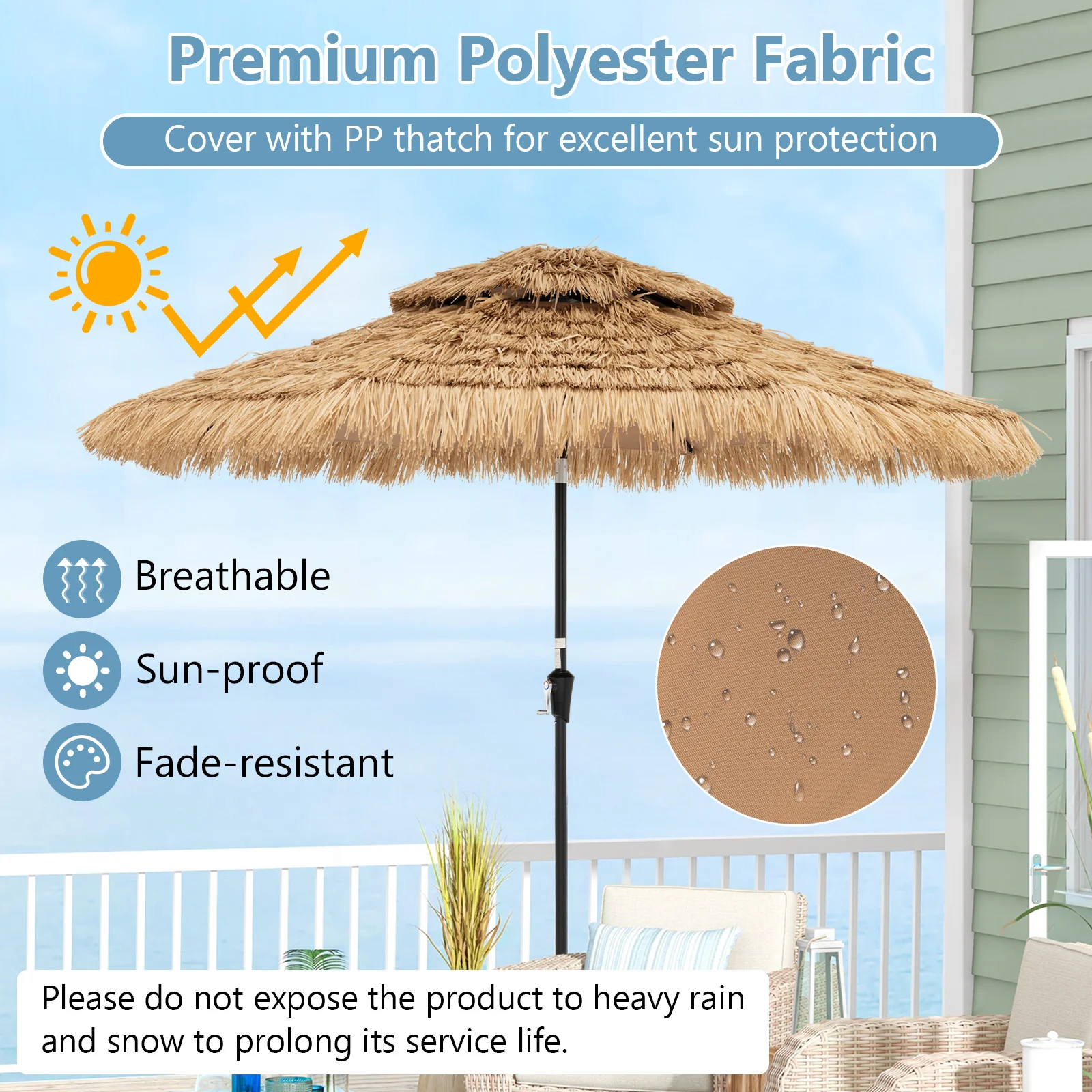 9 Feet Solar Powered Tiki Patio Umbrella With Led Lights, Natural - Image 9