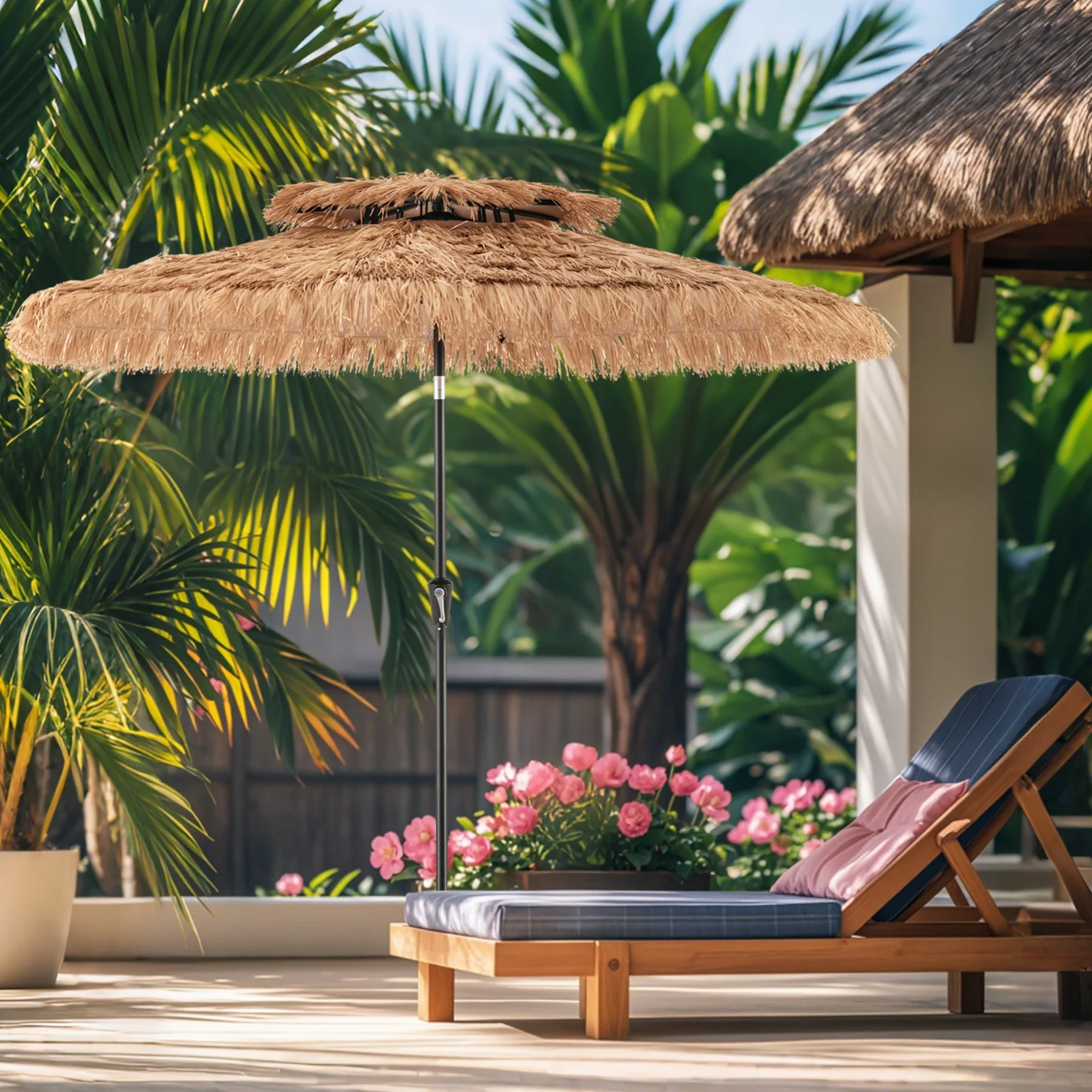 9 Feet Thatched Tiki Umbrella, 8 Ribs, Natural - Image 2