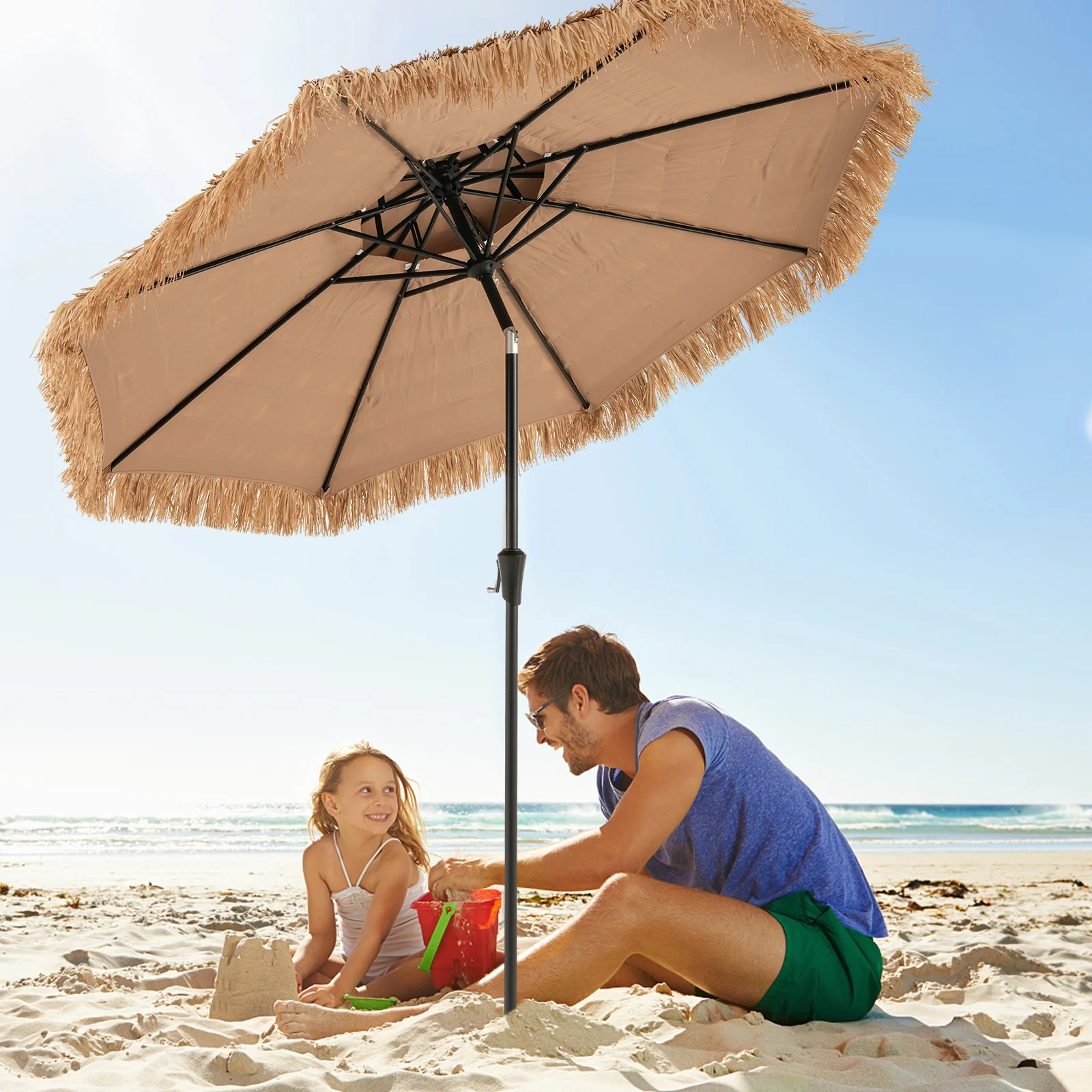9 Feet Thatched Tiki Umbrella, 8 Ribs, Natural - Image 3