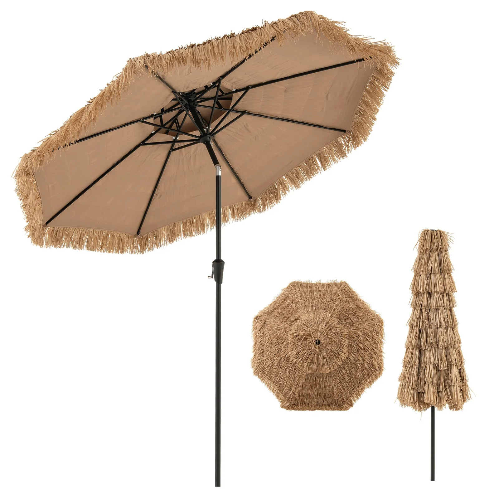 9 Feet Thatched Tiki Umbrella, 8 Ribs, Natural - Image 5