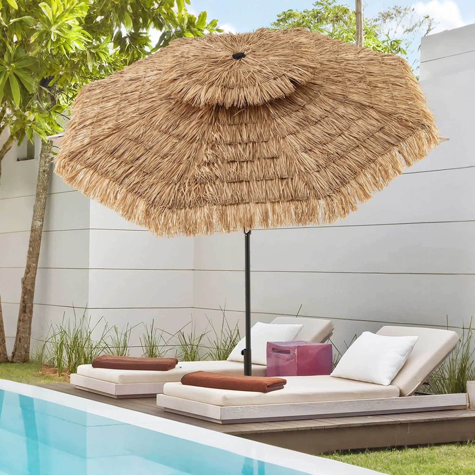 9 Feet Thatched Tiki Umbrella, 8 Ribs, Natural - Image 7
