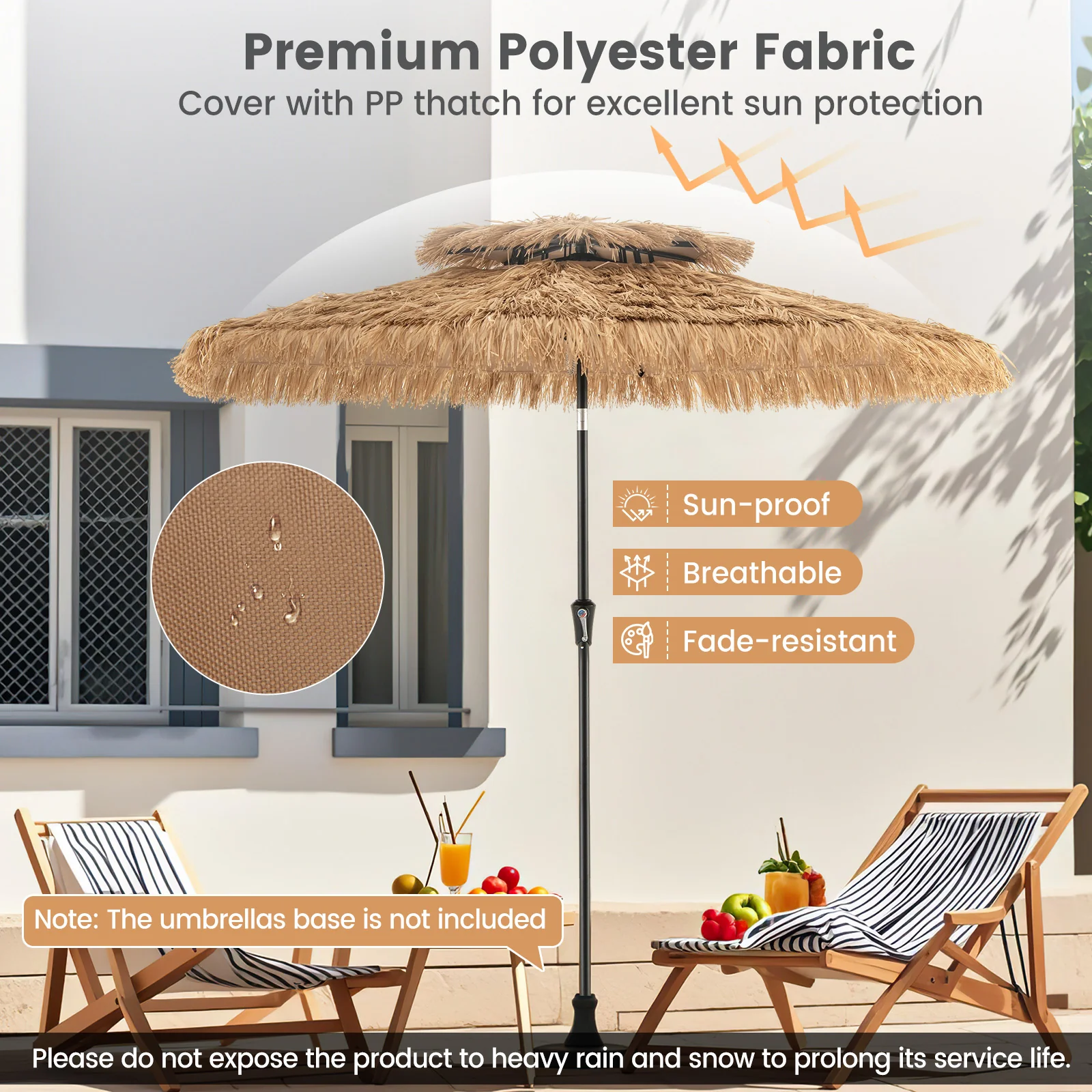 9 Feet Thatched Tiki Umbrella, 8 Ribs, Natural - Image 9