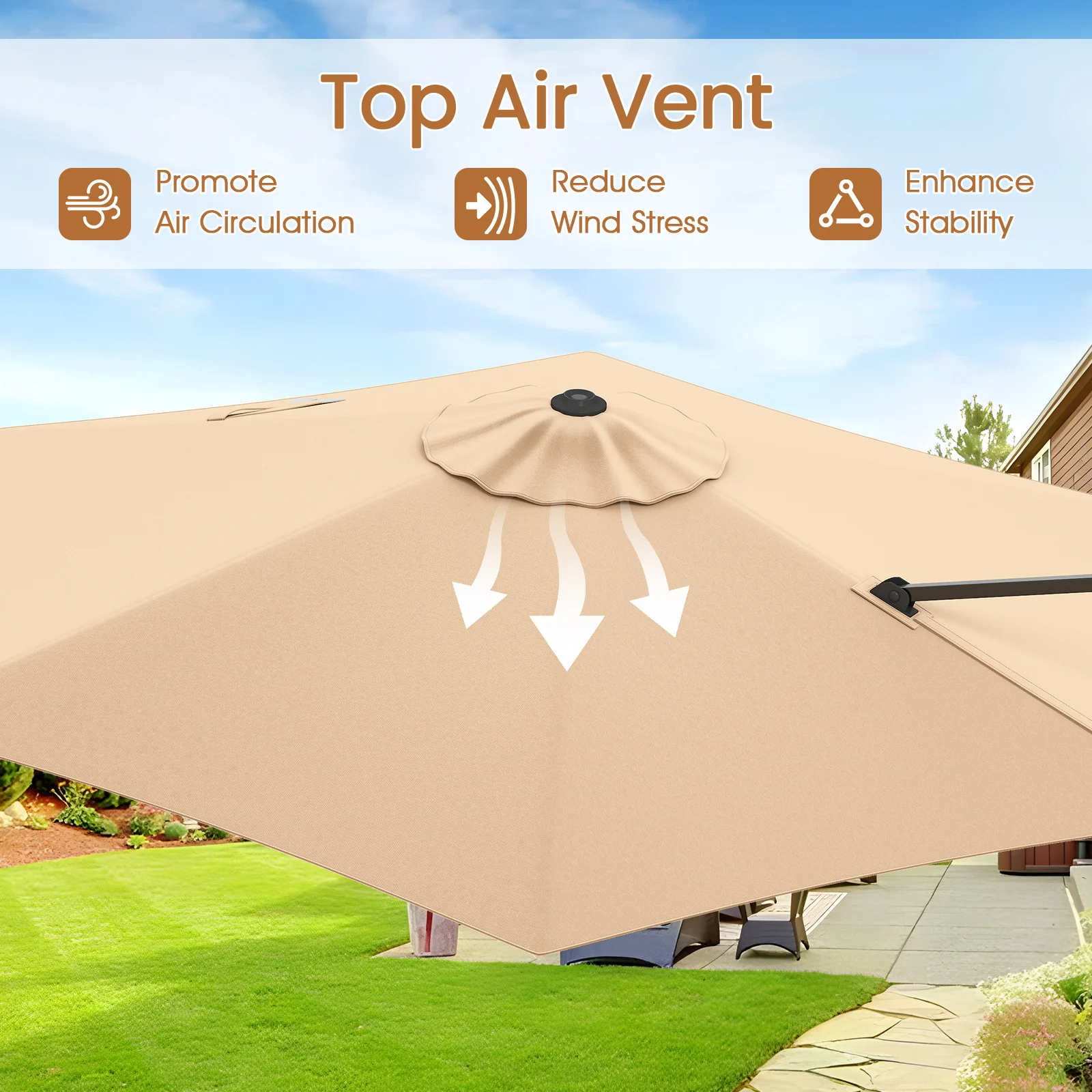 9 FT Cantilever Patio Umbrella, Vented Top, Sun-Protective Canopy, Beige - Image 9