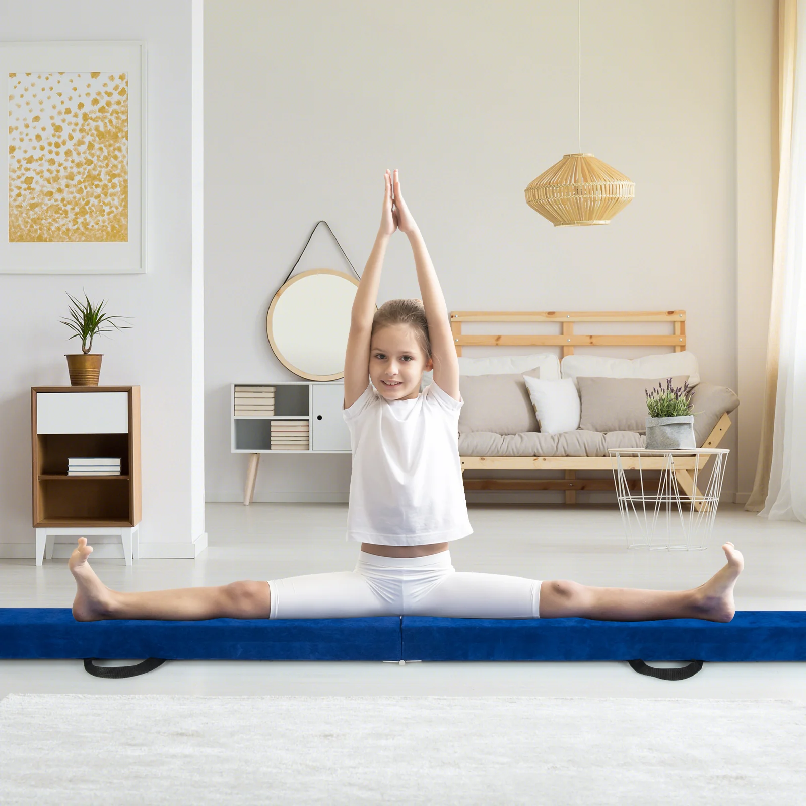 9 FT Folding Balance Beam, Anti-Slip Base, Pine Wood Frame, Blue - Image 2