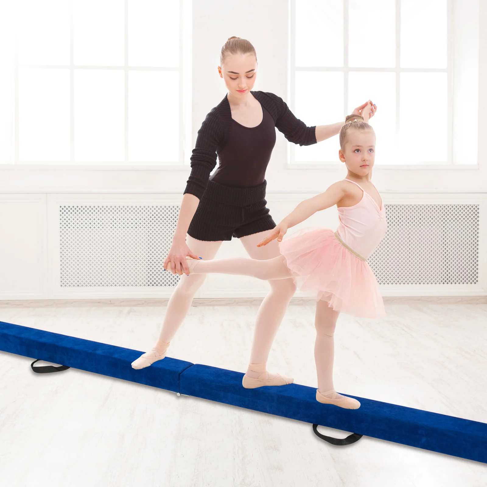 9 FT Folding Balance Beam, Anti-Slip Base, Pine Wood Frame, Blue - Image 3