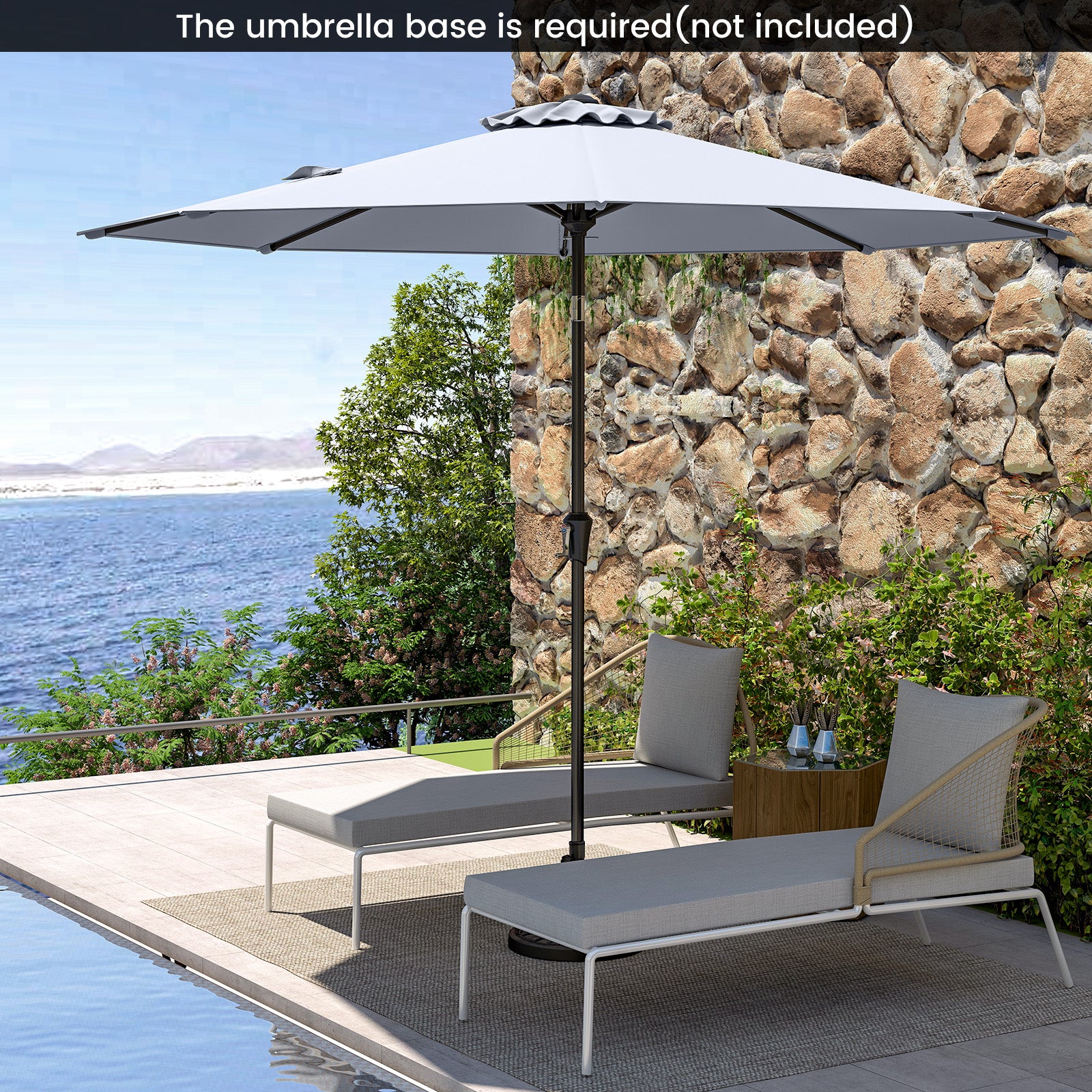 9 FT Outdoor Patio Table Umbrella, Push Button Tilt Crank Lift, Gray - Image 6