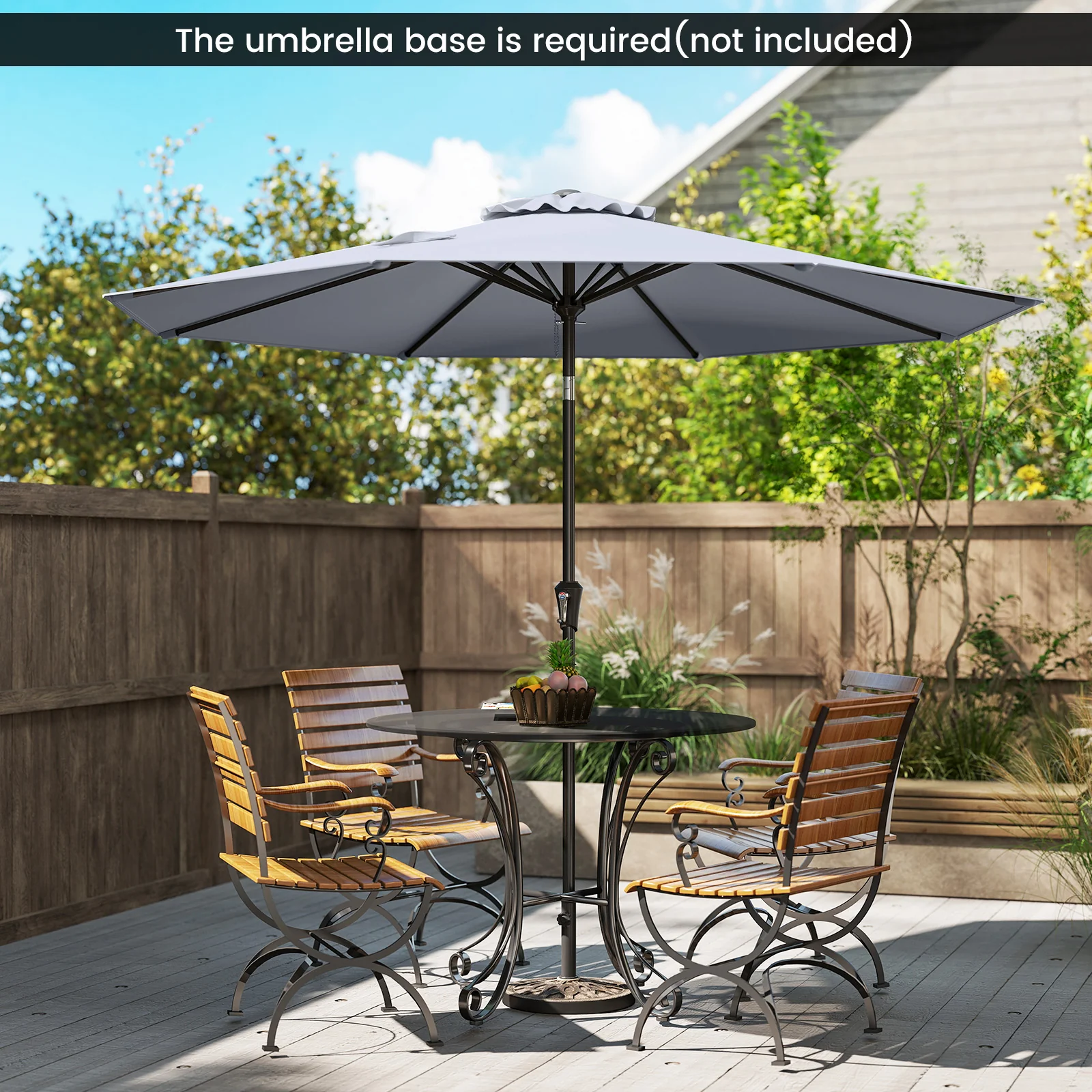 9 FT Outdoor Patio Table Umbrella, Push Button Tilt Crank Lift, Gray - Image 7