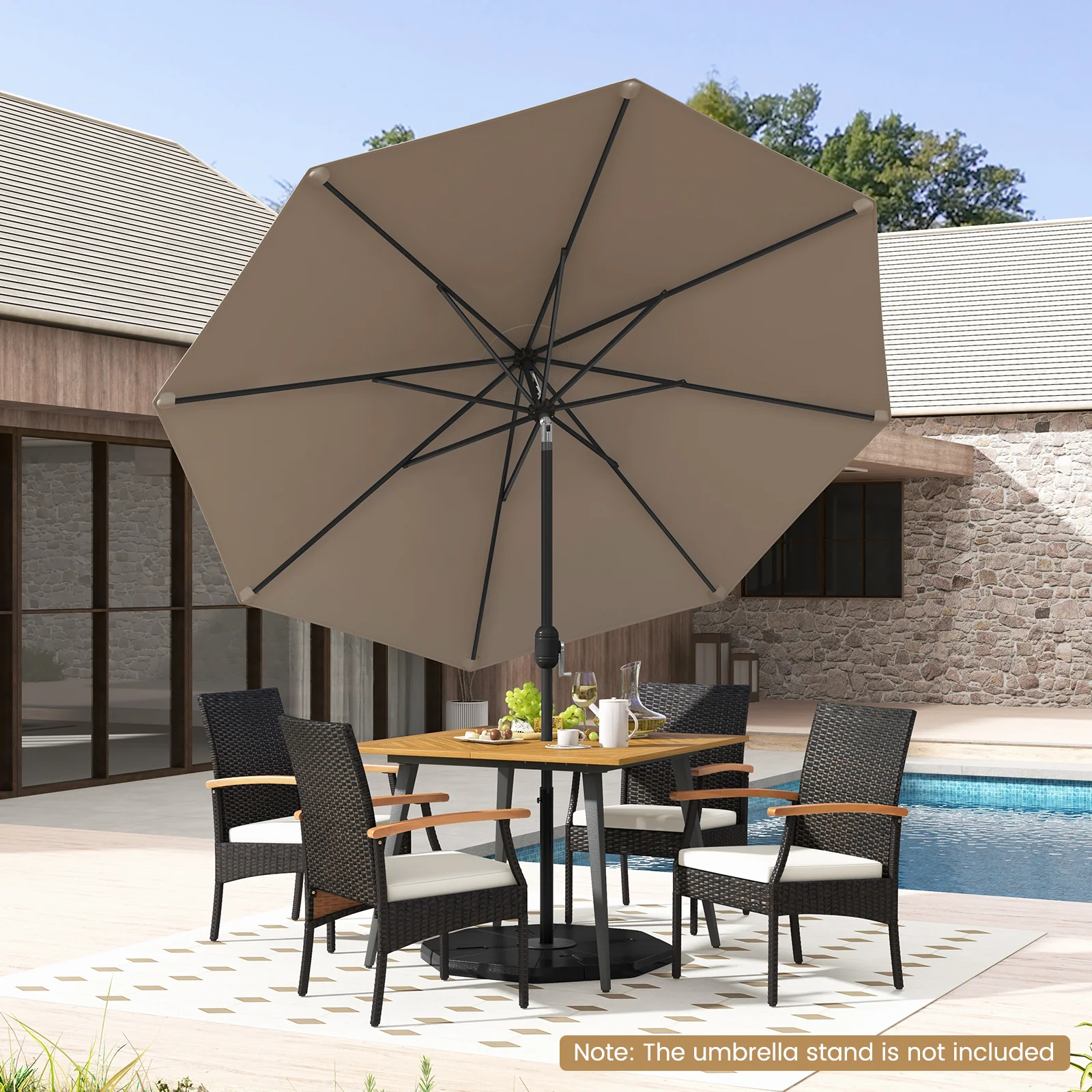 9 ft Outdoor Patio Table Umbrella, Push Button Tilt Crank Lift, Tan - Image 3