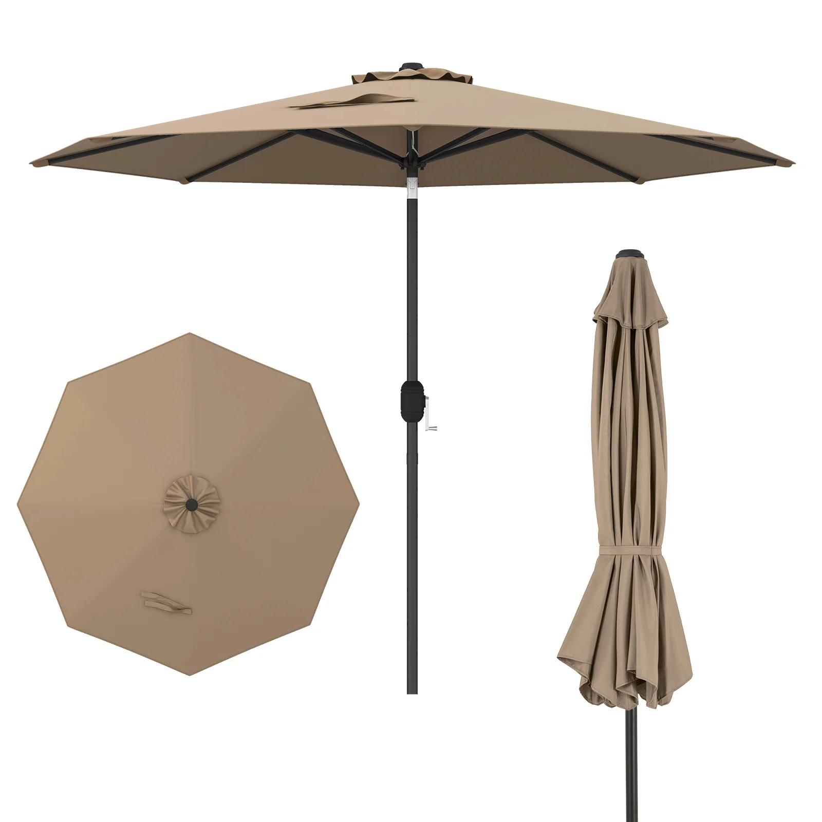 9 ft Outdoor Patio Table Umbrella, Push Button Tilt Crank Lift, Tan - Image 5