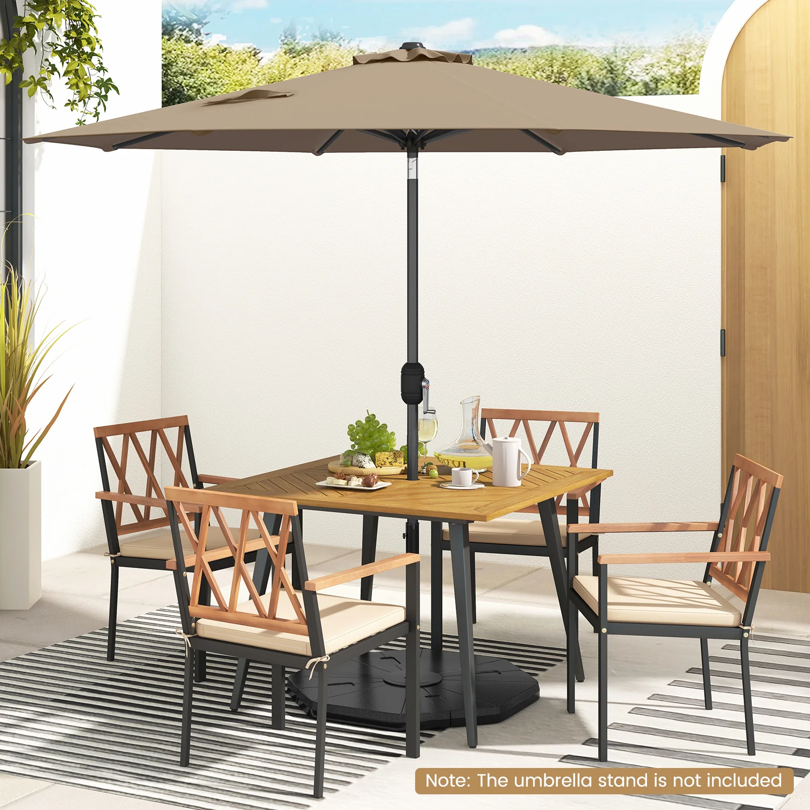 9 ft Outdoor Patio Table Umbrella, Push Button Tilt Crank Lift, Tan - Image 6