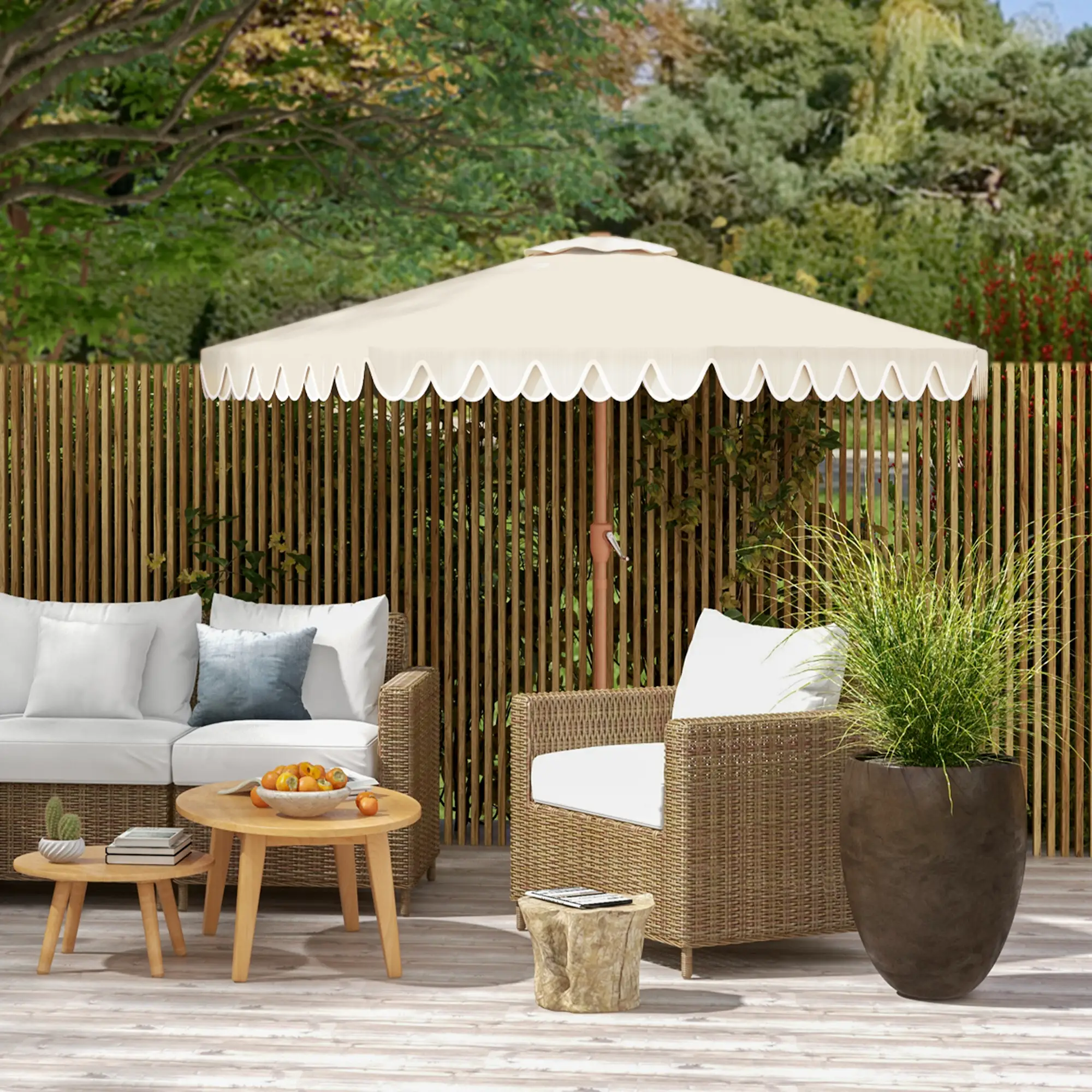 9 ft Outdoor Patio Umbrella, Push Button Tilt Crank, Cream White - Image 10