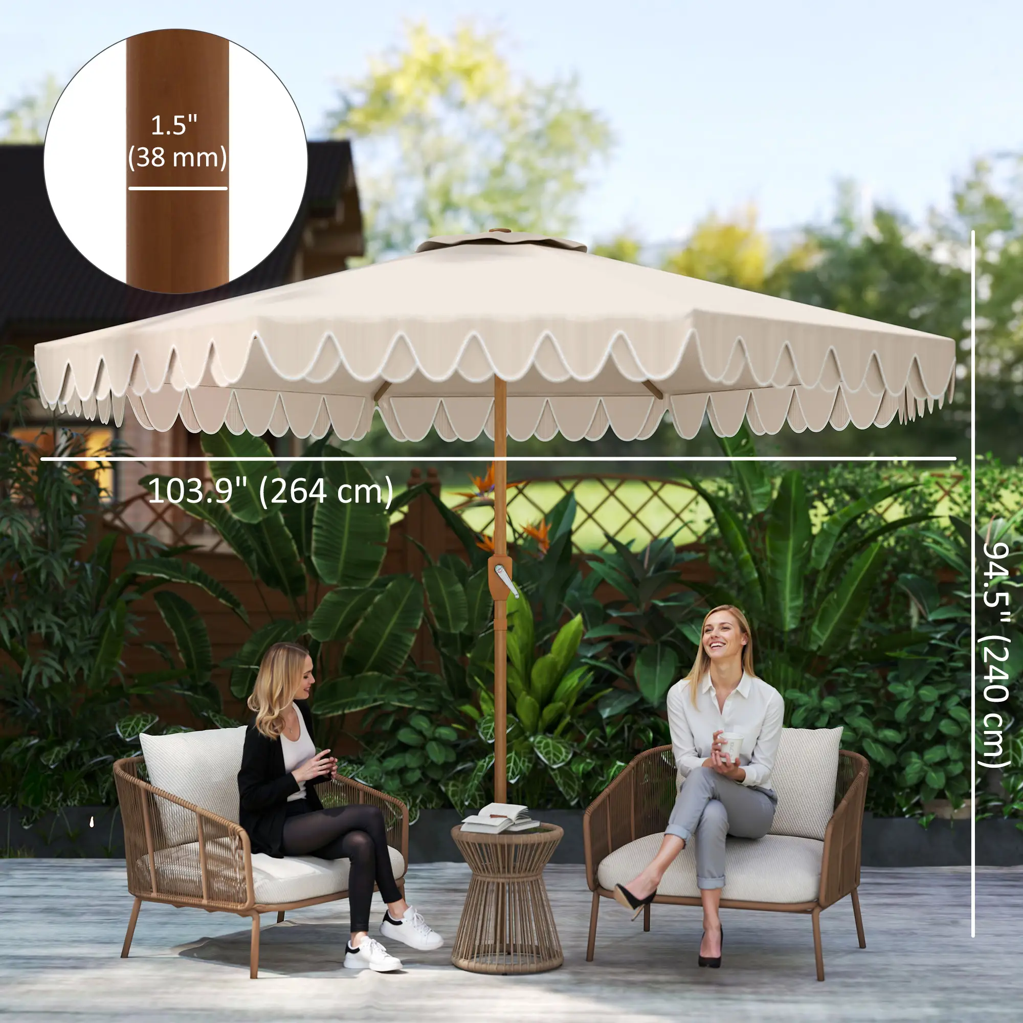 9 ft Outdoor Patio Umbrella, Push Button Tilt Crank, Cream White - Image 3