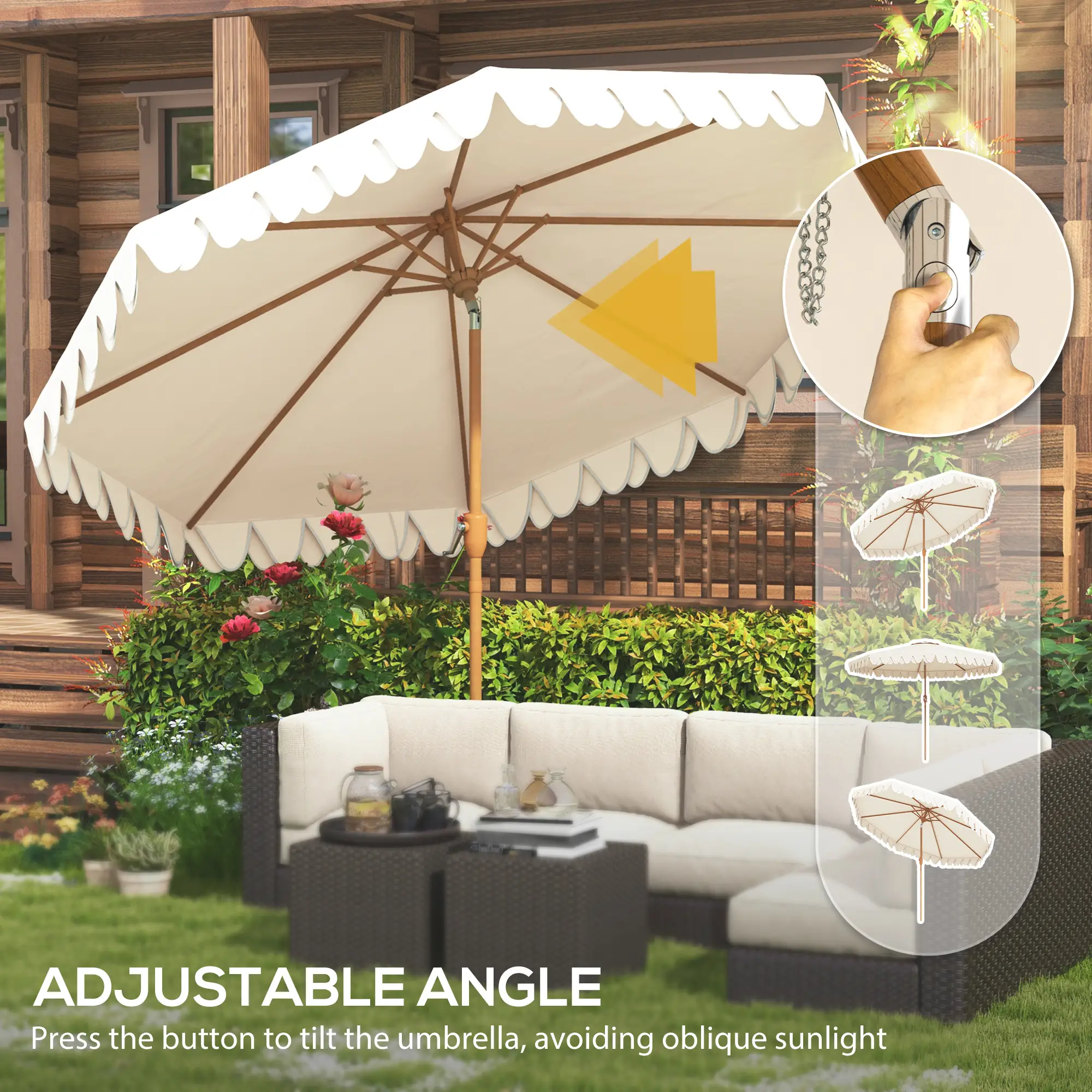 9 ft Outdoor Patio Umbrella, Push Button Tilt Crank, Cream White - Image 4