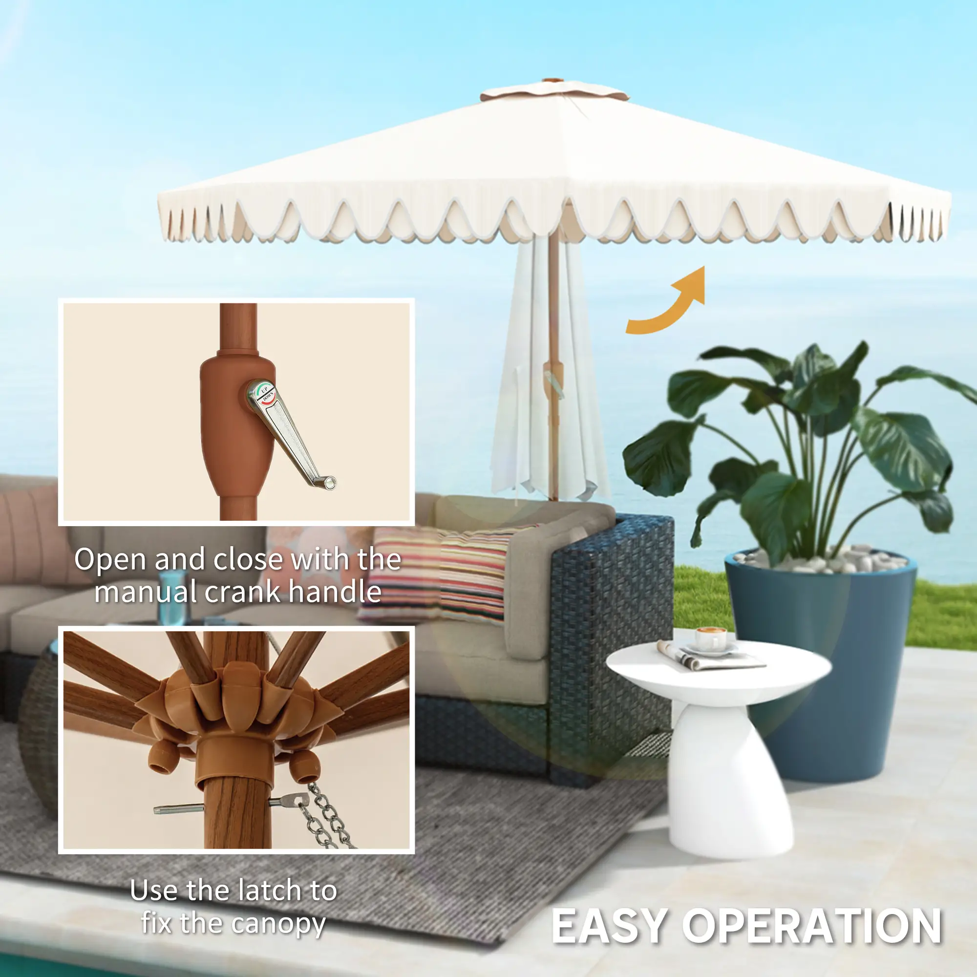 9 ft Outdoor Patio Umbrella, Push Button Tilt Crank, Cream White - Image 5