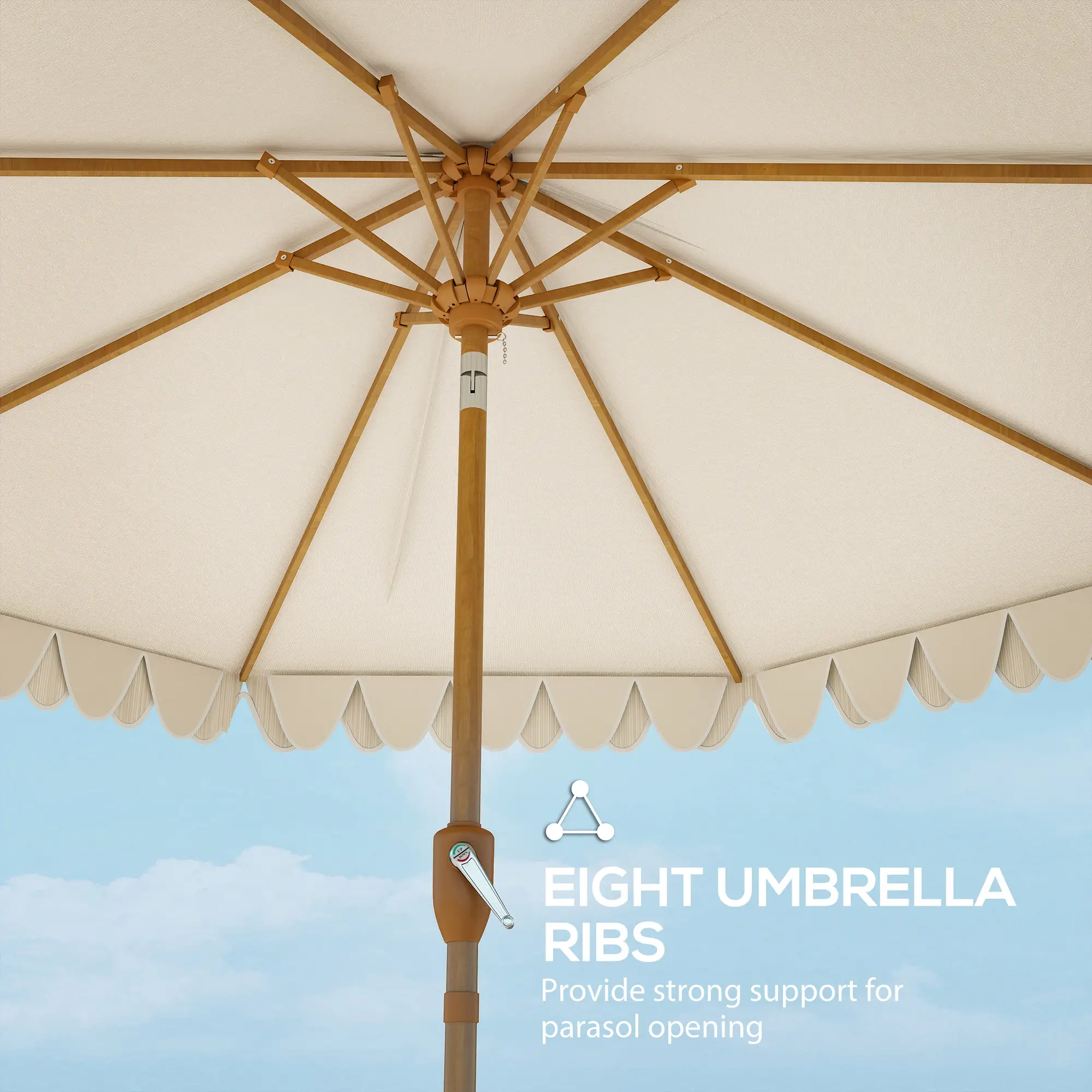 9 ft Outdoor Patio Umbrella, Push Button Tilt Crank, Cream White - Image 7
