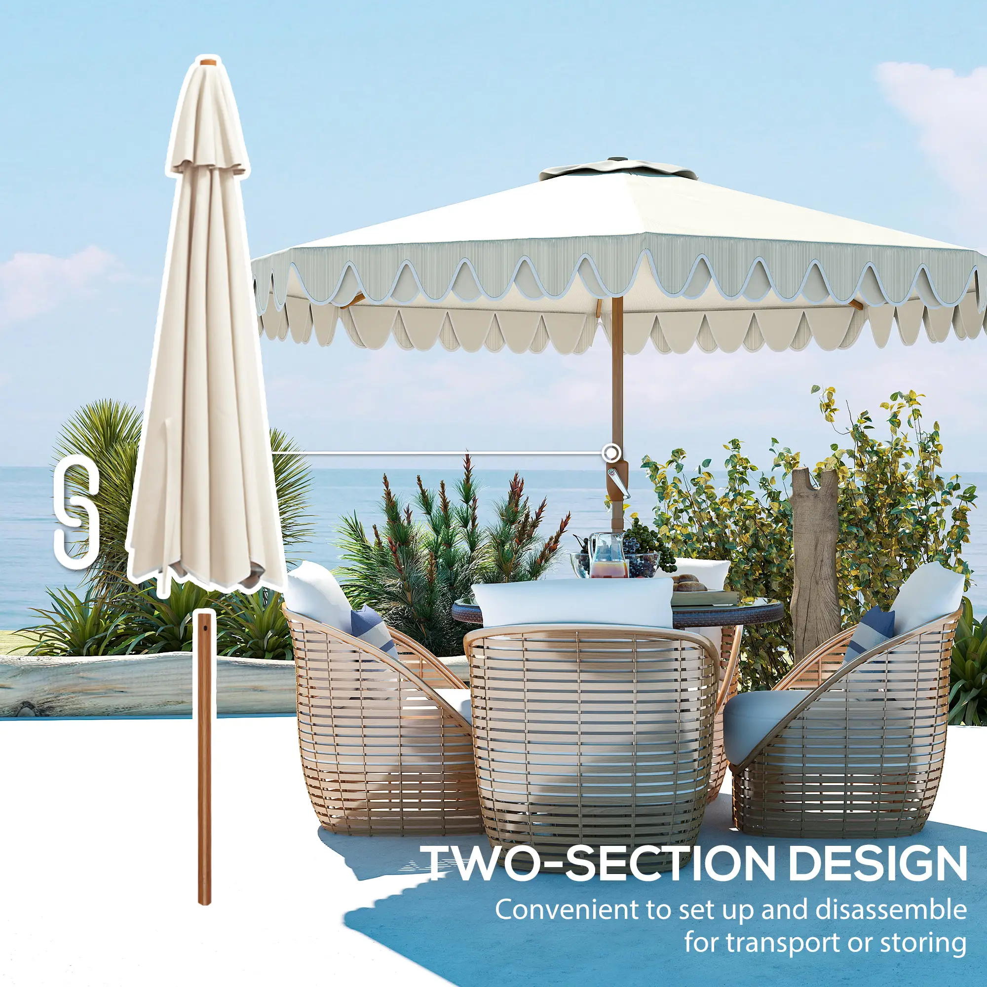 9 ft Outdoor Patio Umbrella, Push Button Tilt Crank, Cream White - Image 9